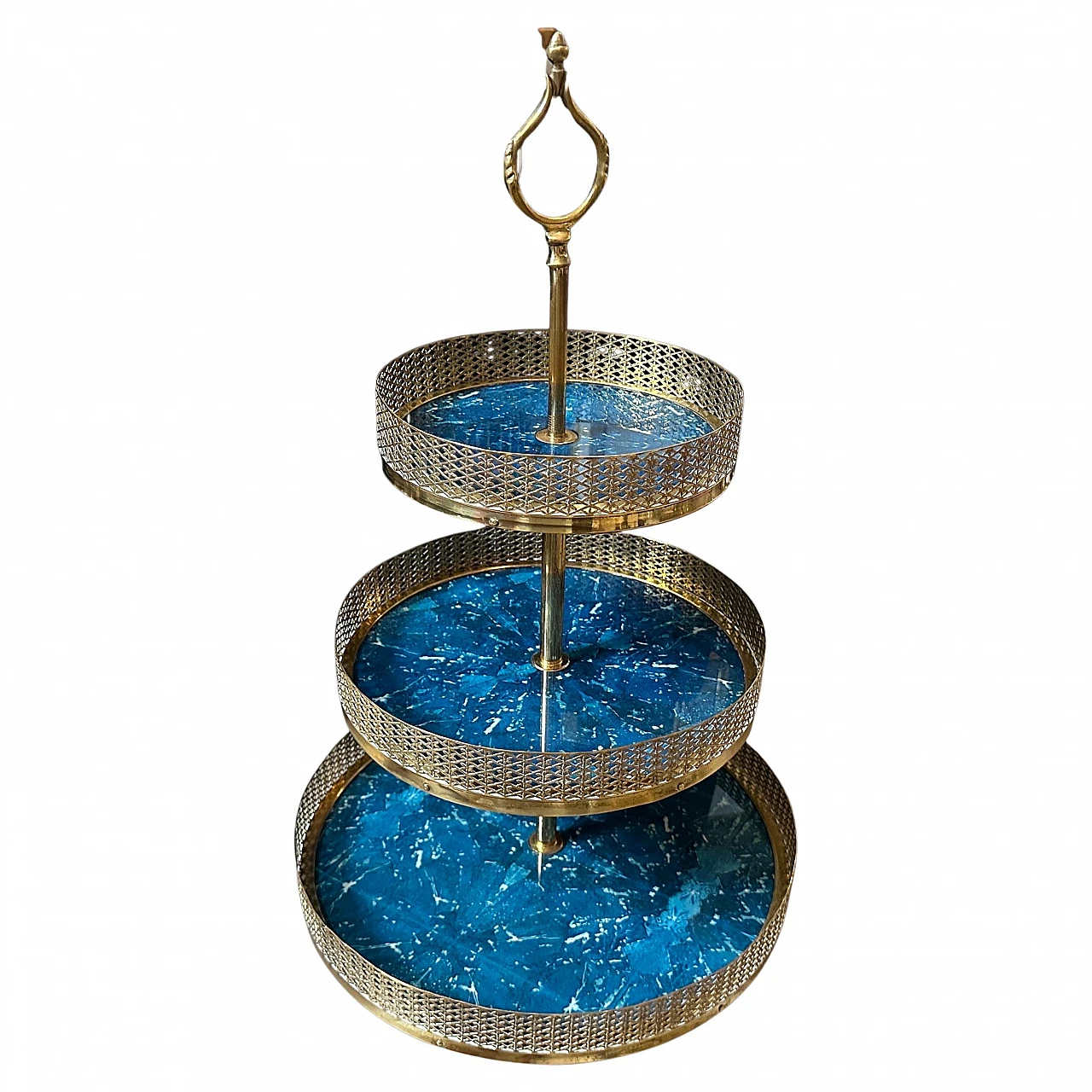 Blue goatskin and brass centrepiece by Aldo Tura, 1950s 1