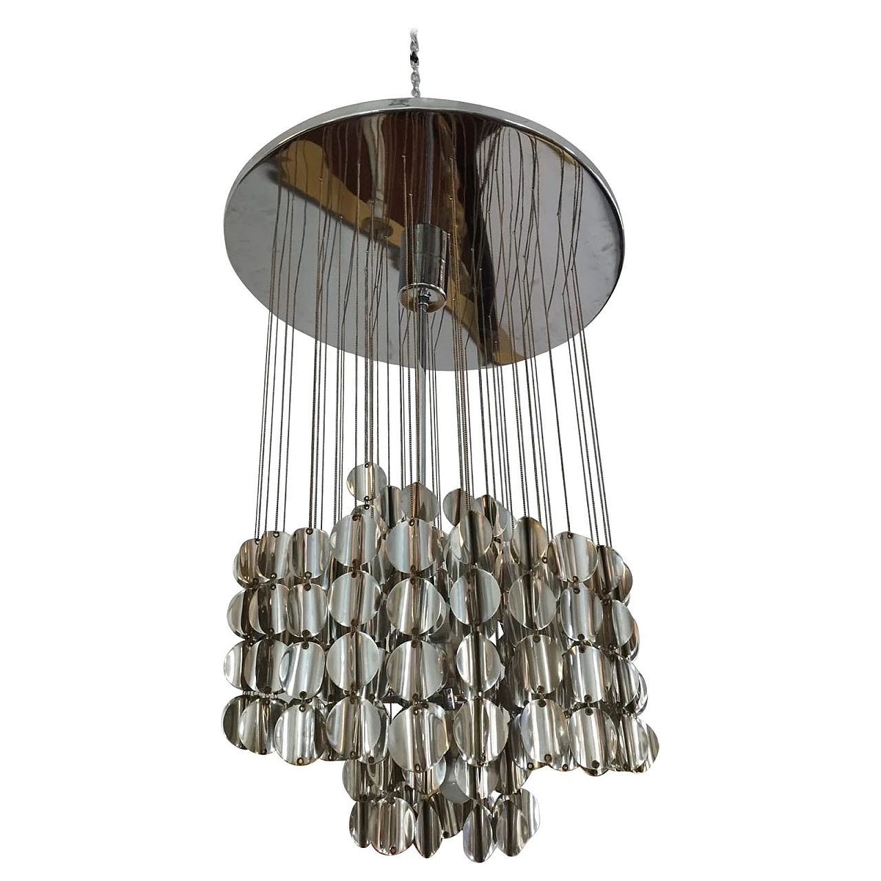 Chromed metal cascade chandelier, 1970s 1