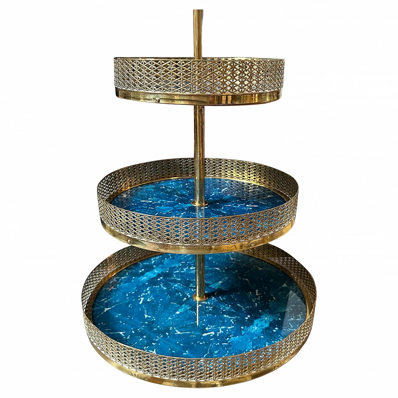 Blue goatskin and brass centrepiece by Aldo Tura, 1950s 2