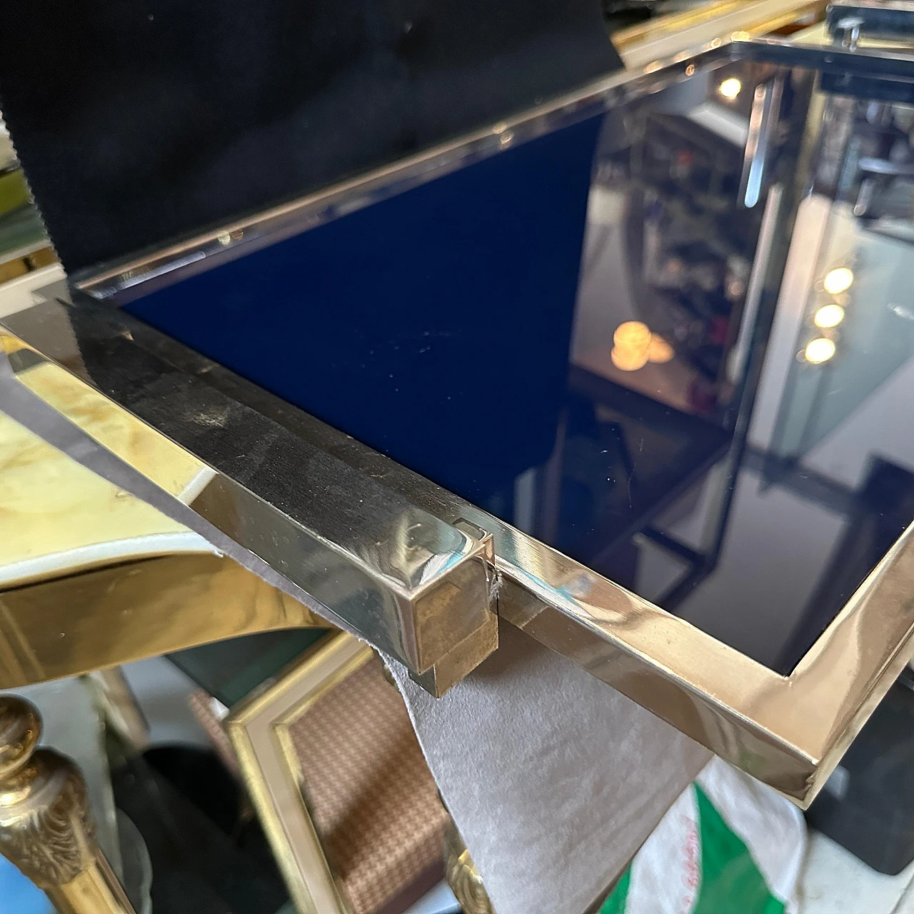 Rectangular tray in silver and blue glass, 1960s 3