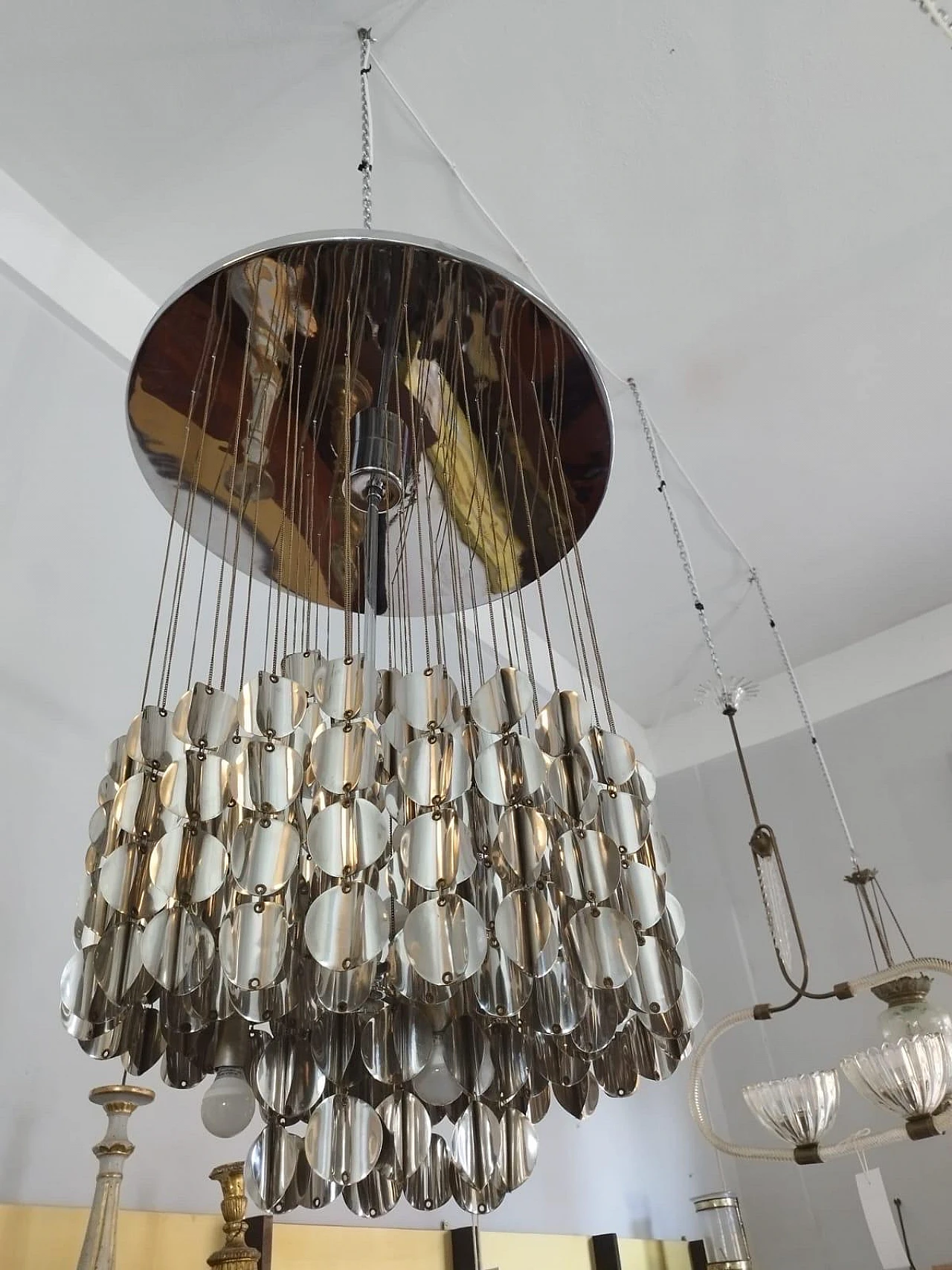 Chromed metal cascade chandelier, 1970s 3