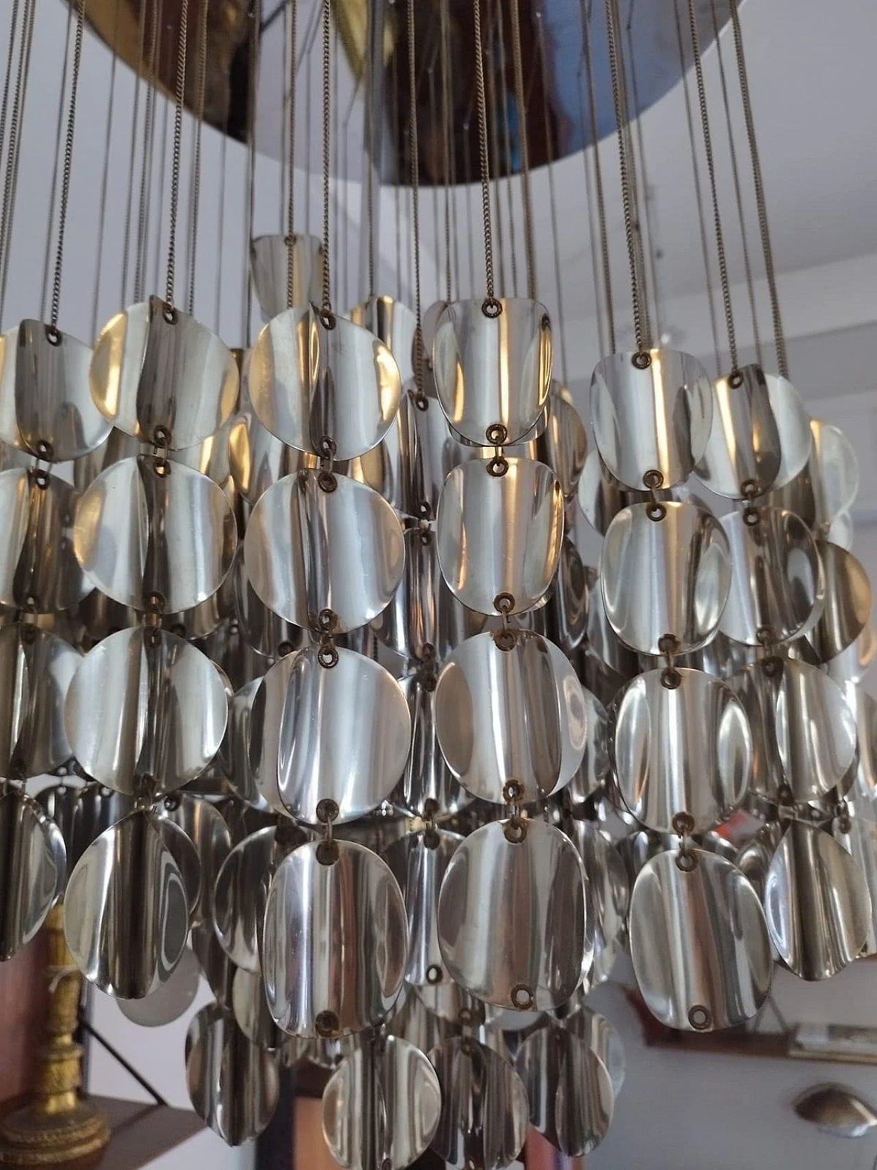 Chromed metal cascade chandelier, 1970s 4