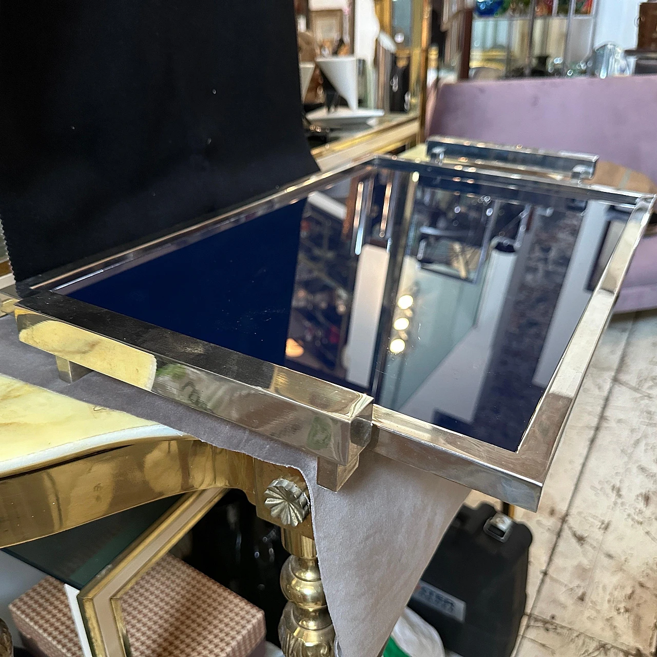 Rectangular tray in silver and blue glass, 1960s 4