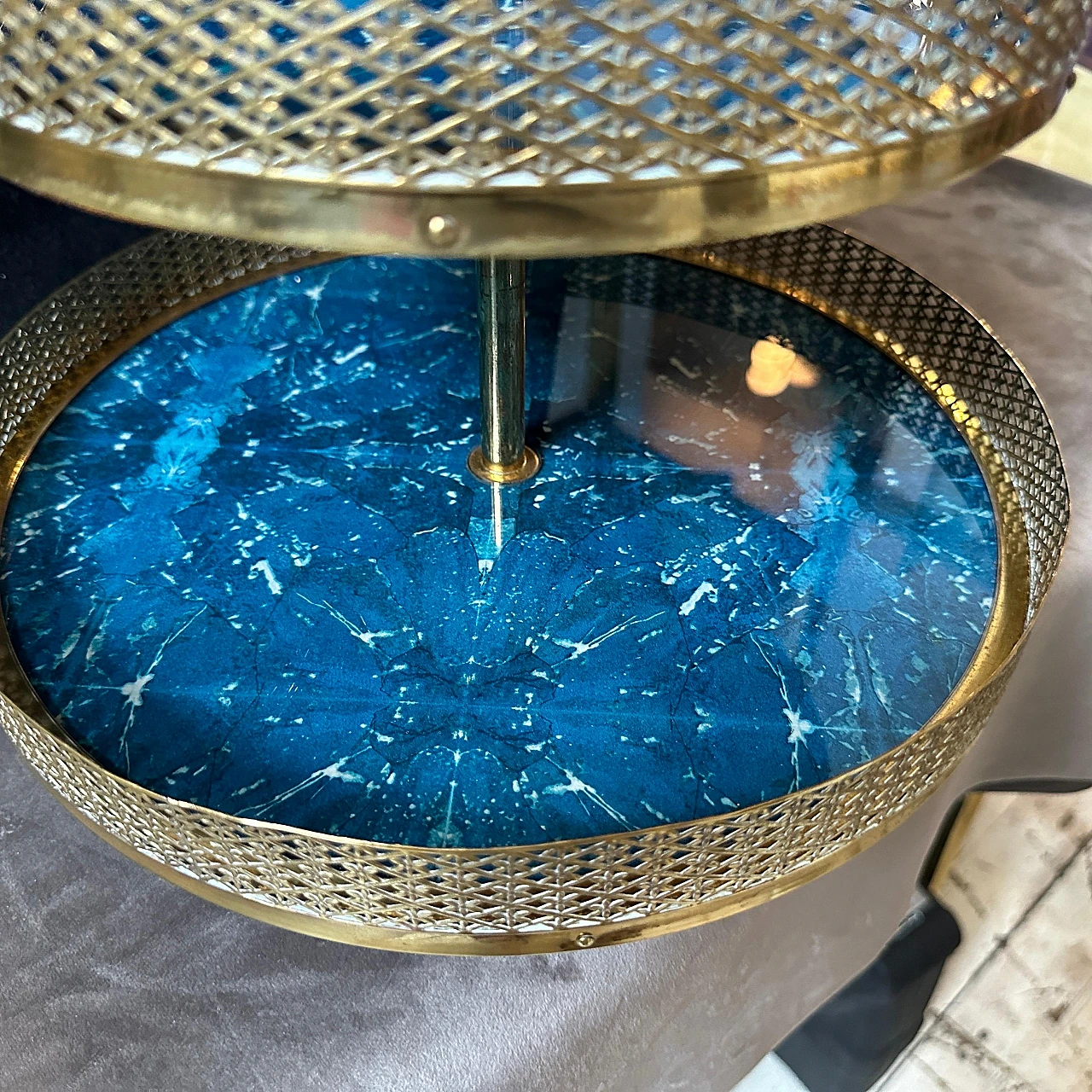 Blue goatskin and brass centrepiece by Aldo Tura, 1950s 4