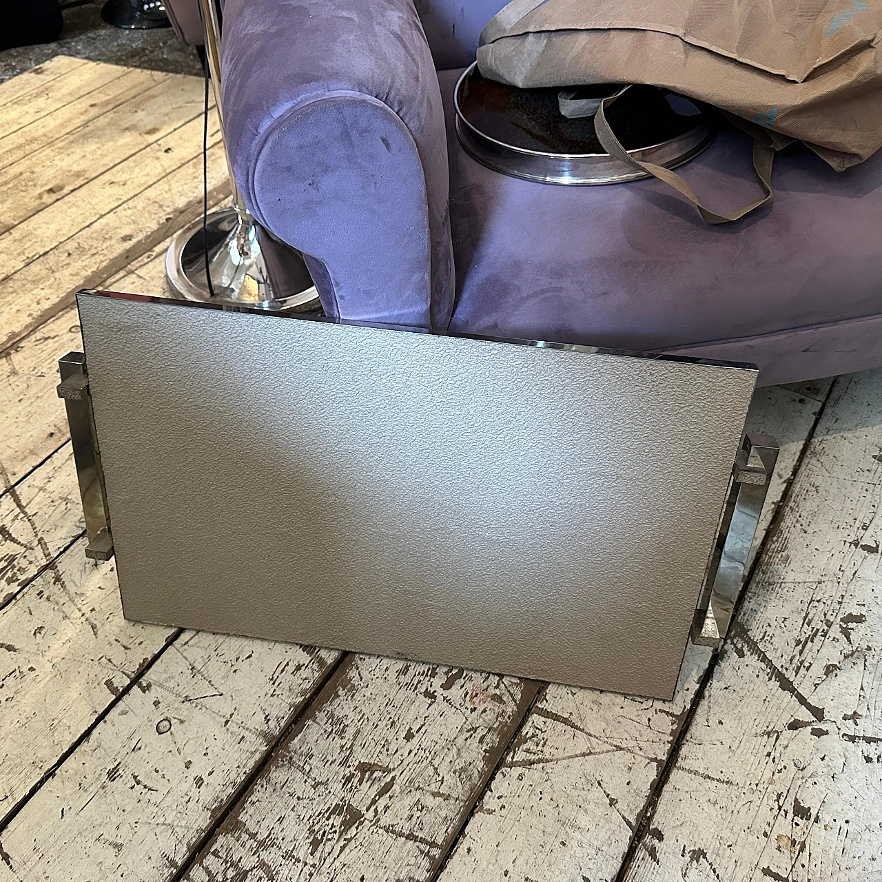 Rectangular tray in silver and blue glass, 1960s 5