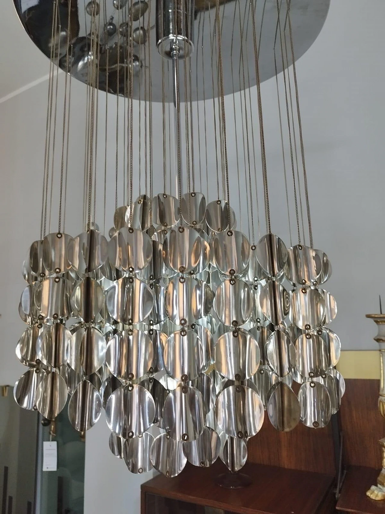 Chromed metal cascade chandelier, 1970s 6