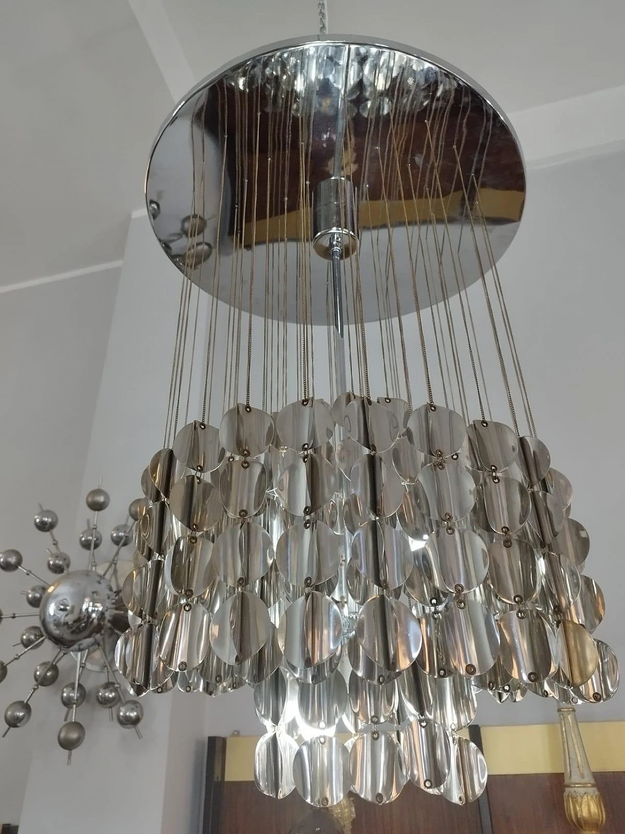 Chromed metal cascade chandelier, 1970s 7