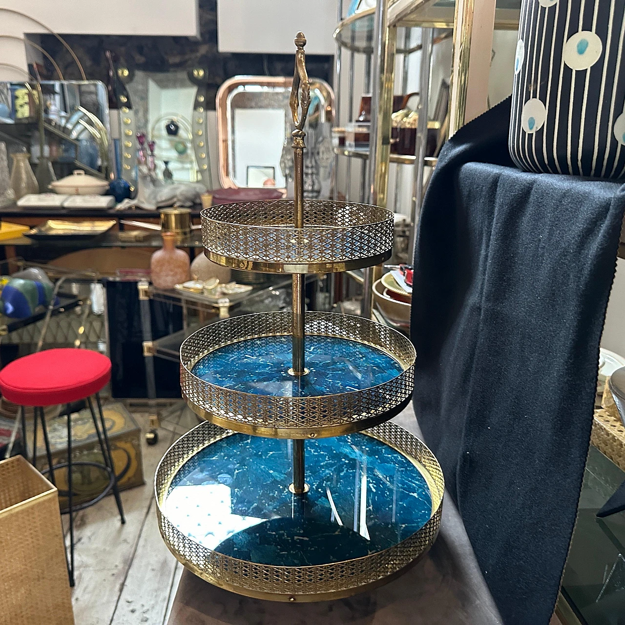 Blue goatskin and brass centrepiece by Aldo Tura, 1950s 7