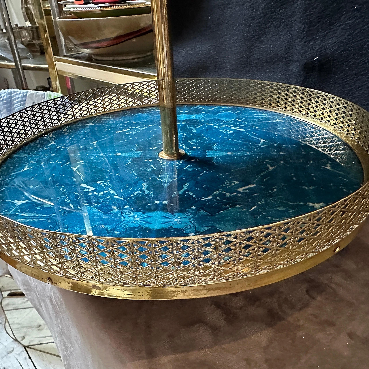 Blue goatskin and brass centrepiece by Aldo Tura, 1950s 9