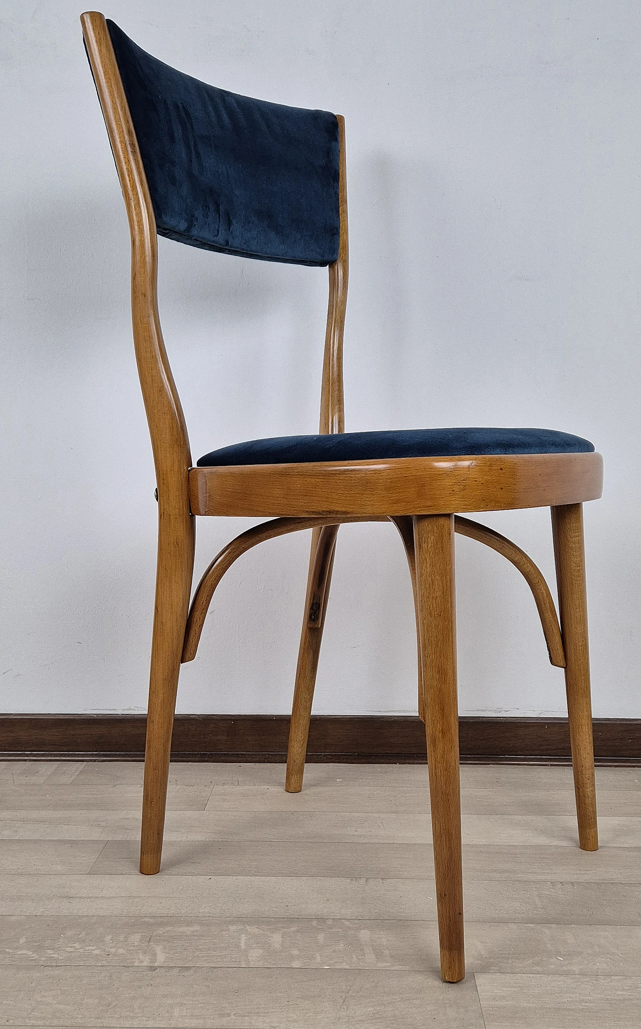 4 Art Deco blue velvet chairs, 1940s 1