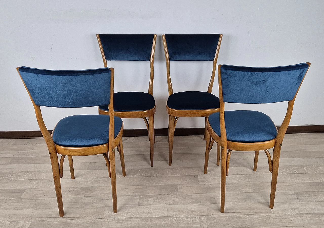 4 Art Deco blue velvet chairs, 1940s 8