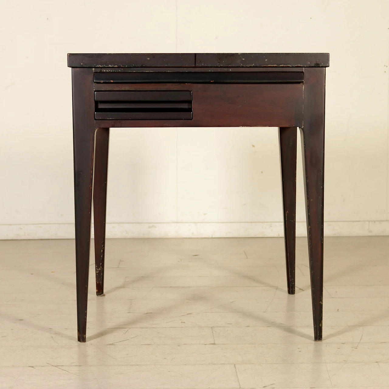 Table with stool in wood and fabric, 1950s 5