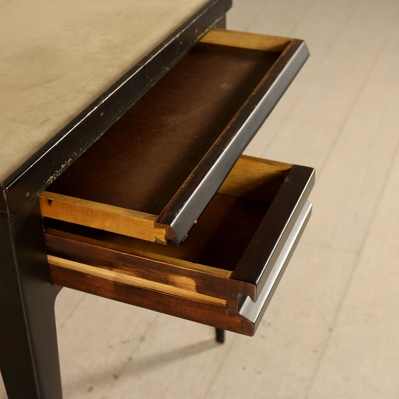 Table with stool in wood and fabric, 1950s 6