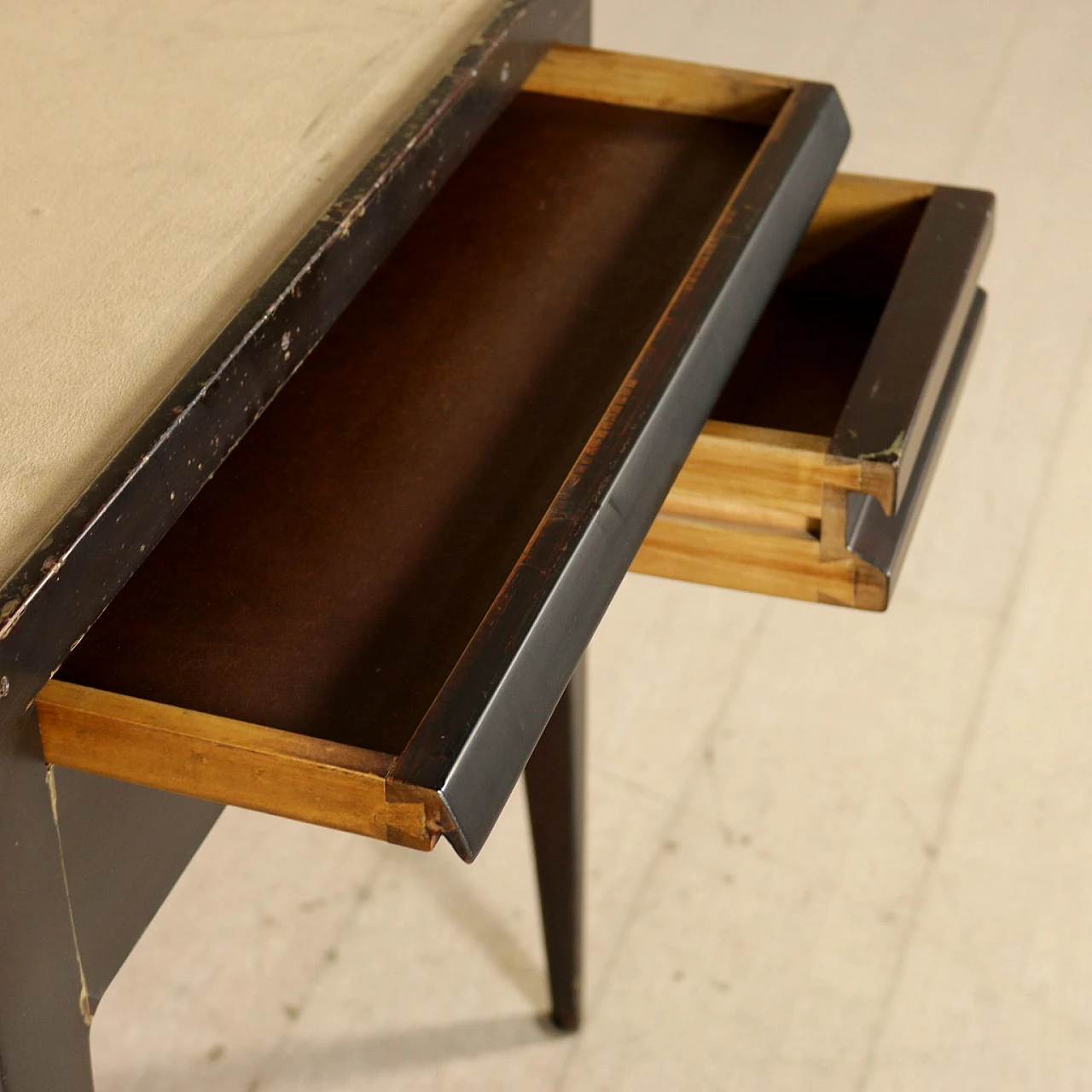 Table with stool in wood and fabric, 1950s 9