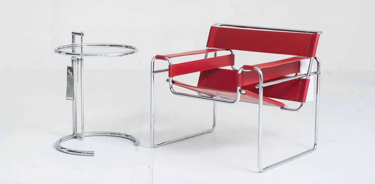 Wassily B3 red leather armchair by Knoll International 1