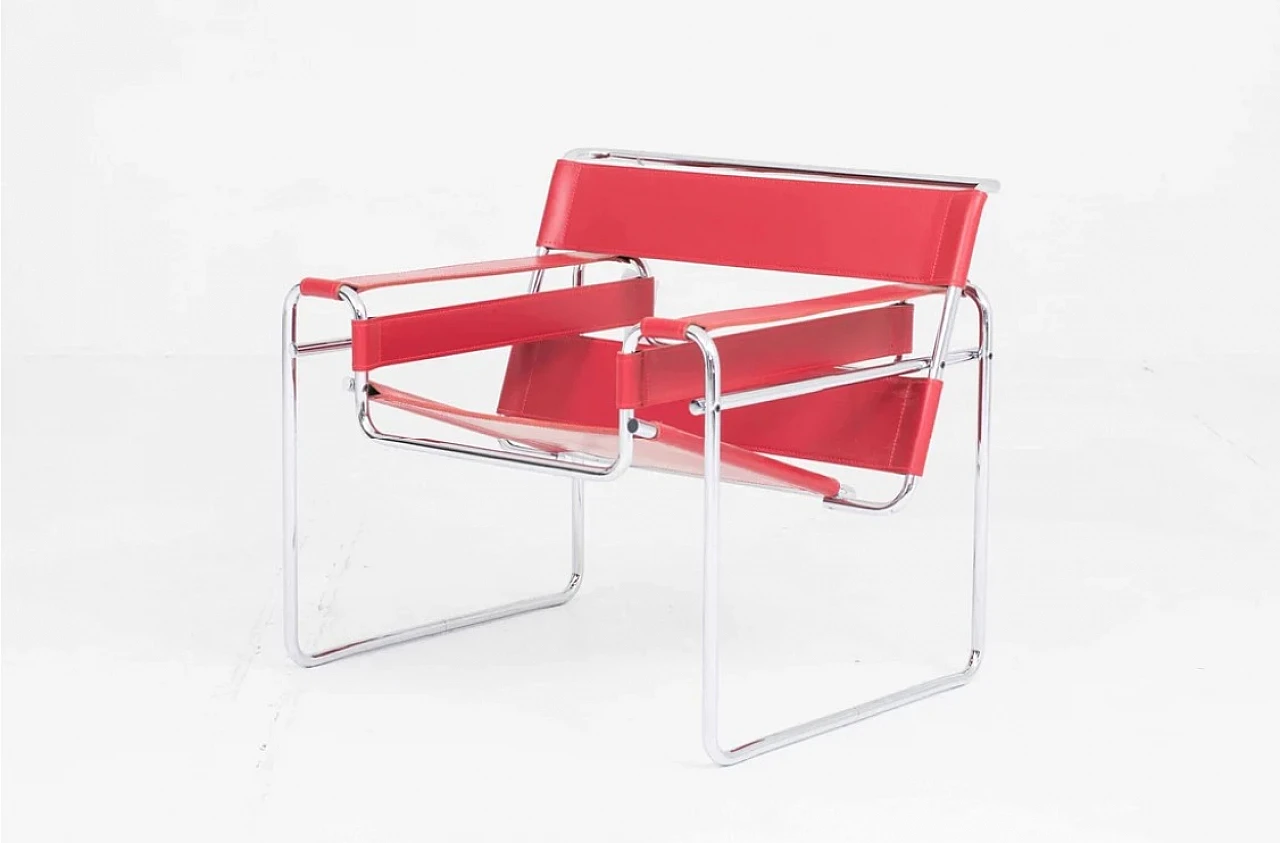 Wassily B3 red leather armchair by Knoll International 3