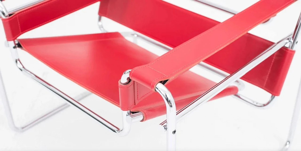 Wassily B3 red leather armchair by Knoll International 5