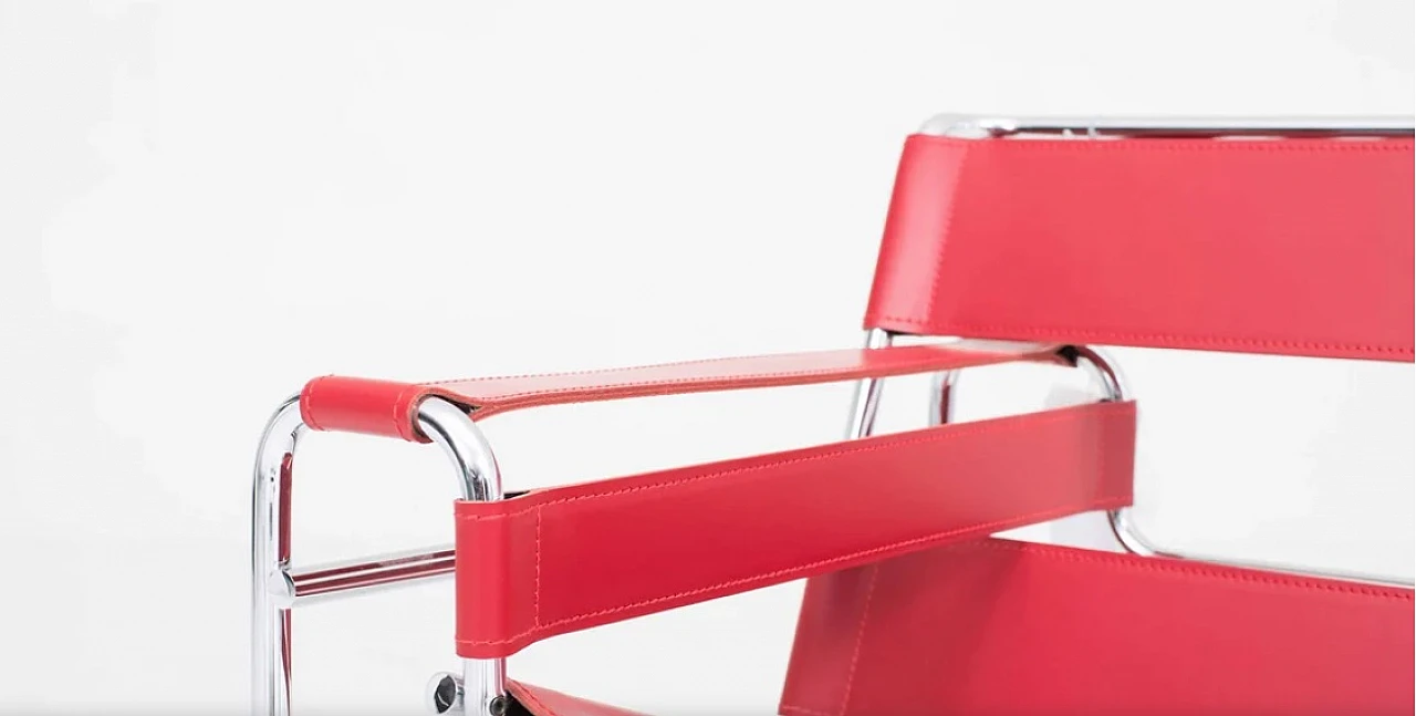 Wassily B3 red leather armchair by Knoll International 8