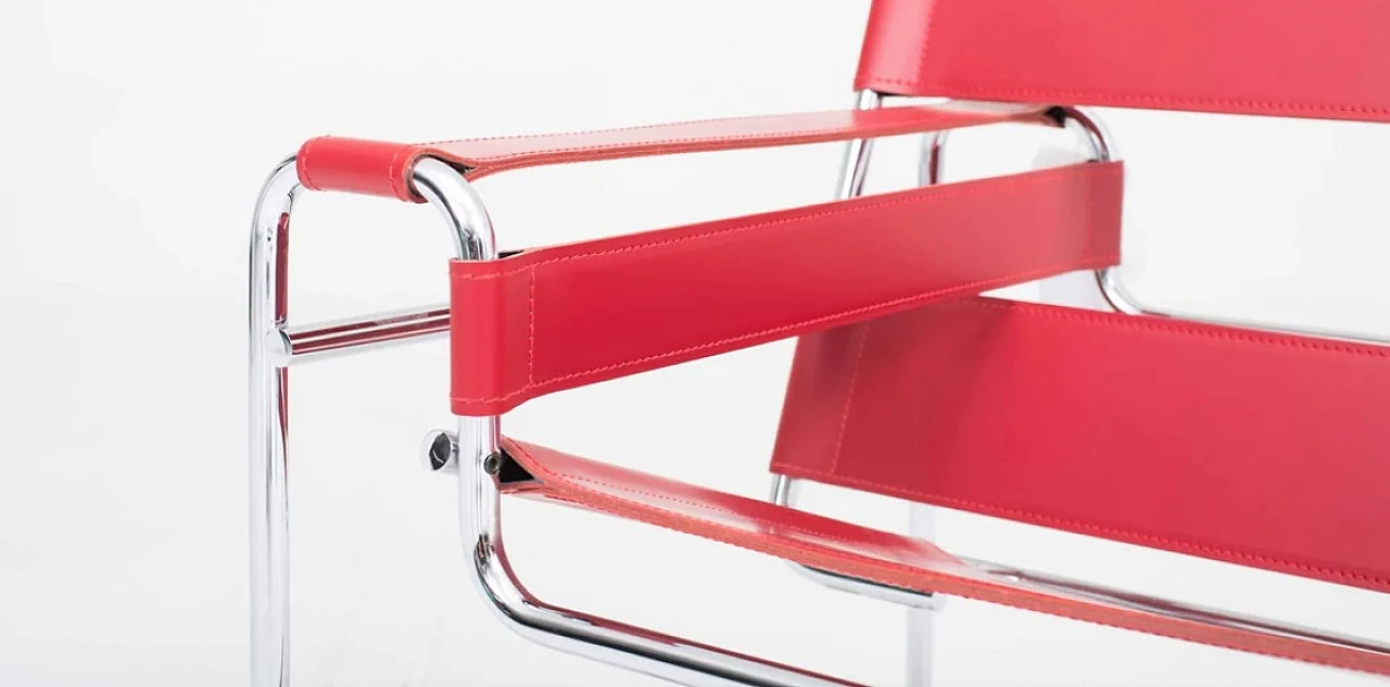 Wassily B3 red leather armchair by Knoll International 9