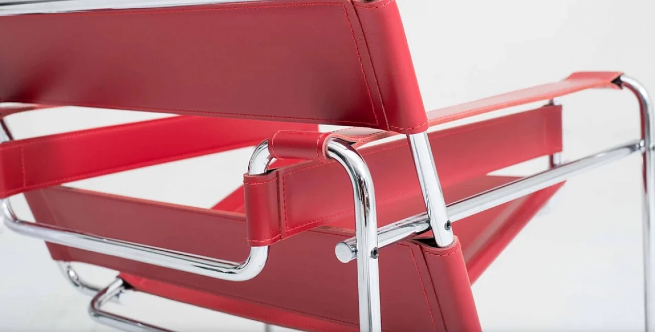 Wassily B3 red leather armchair by Knoll International 11