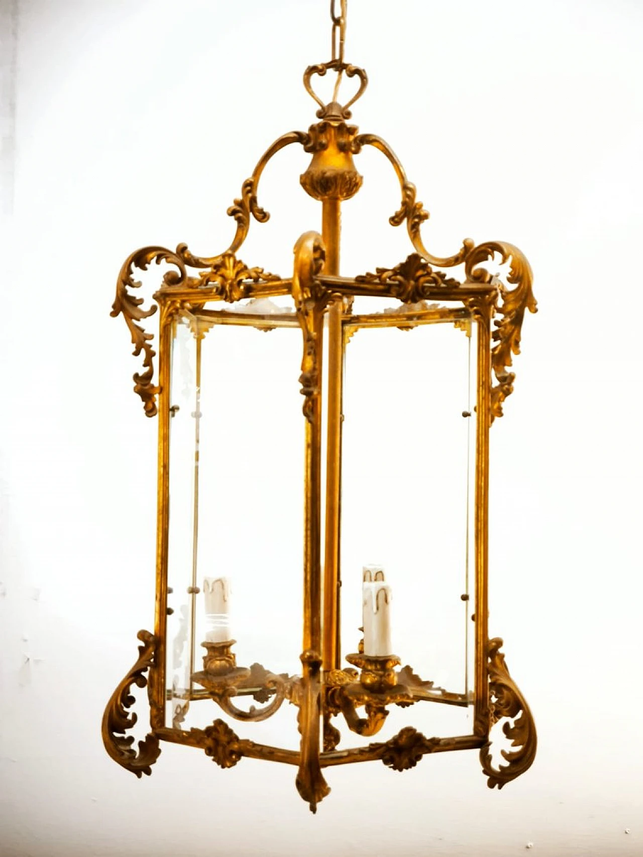 Bronze lantern with transparent glass, early 20th century 4