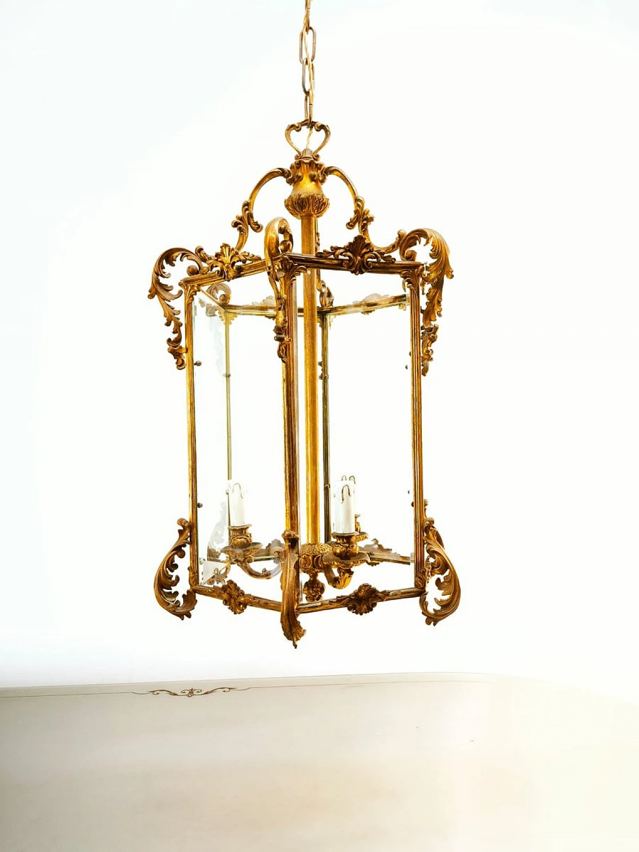 Bronze lantern with transparent glass, early 20th century 6