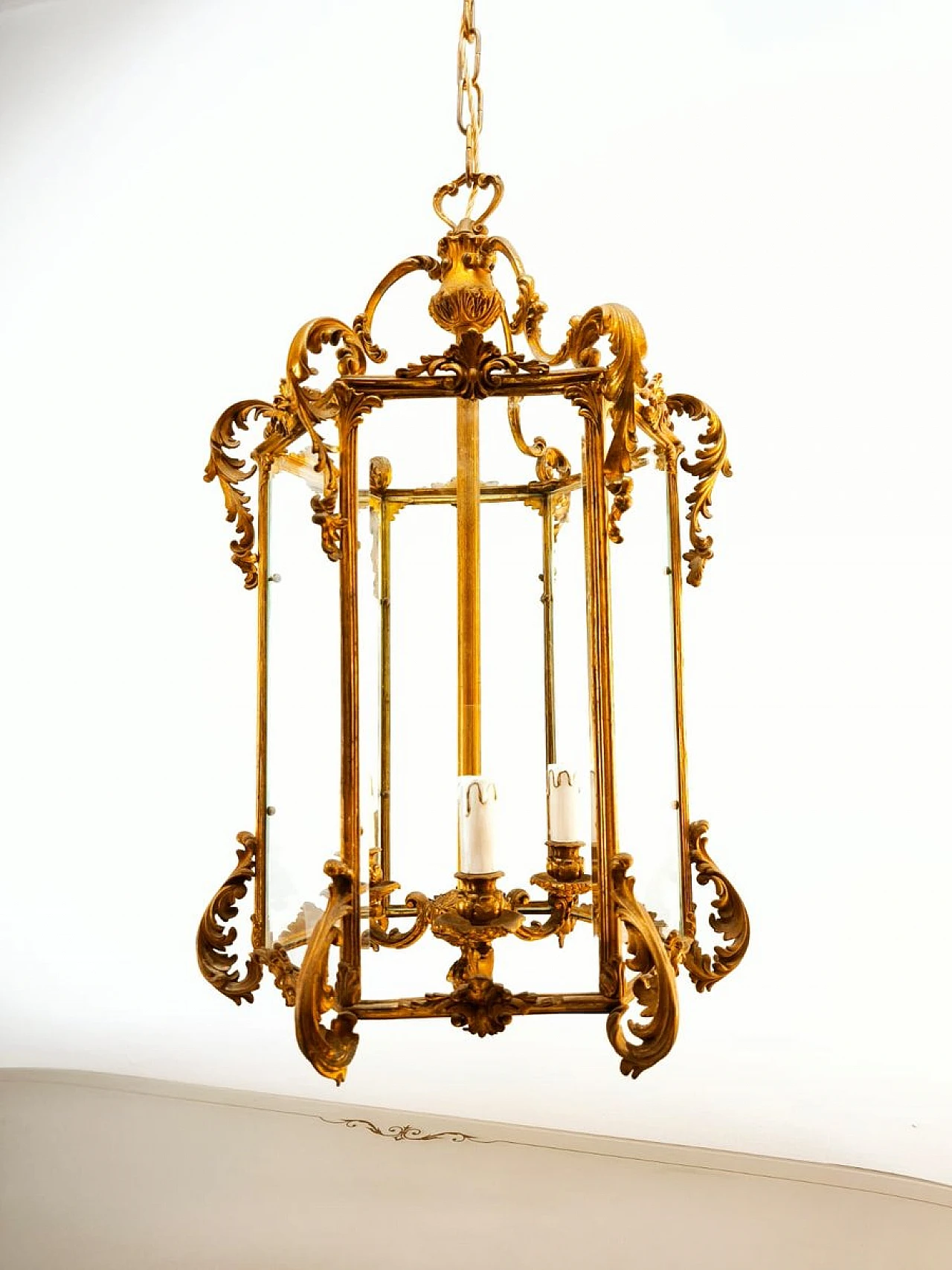 Bronze lantern with transparent glass, early 20th century 7