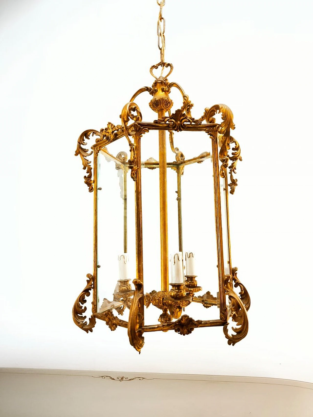 Bronze lantern with transparent glass, early 20th century 8