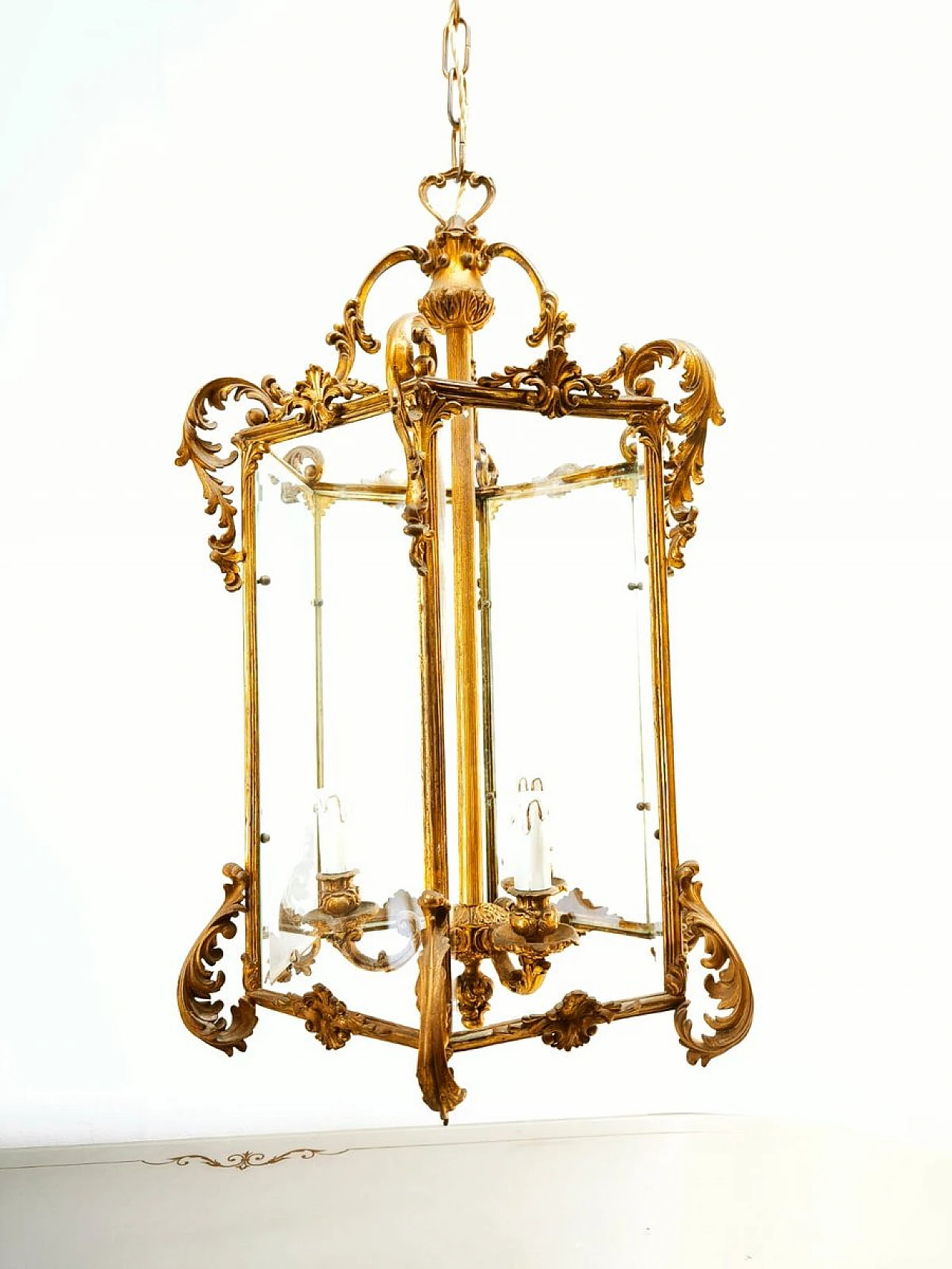 Bronze lantern with transparent glass, early 20th century 9