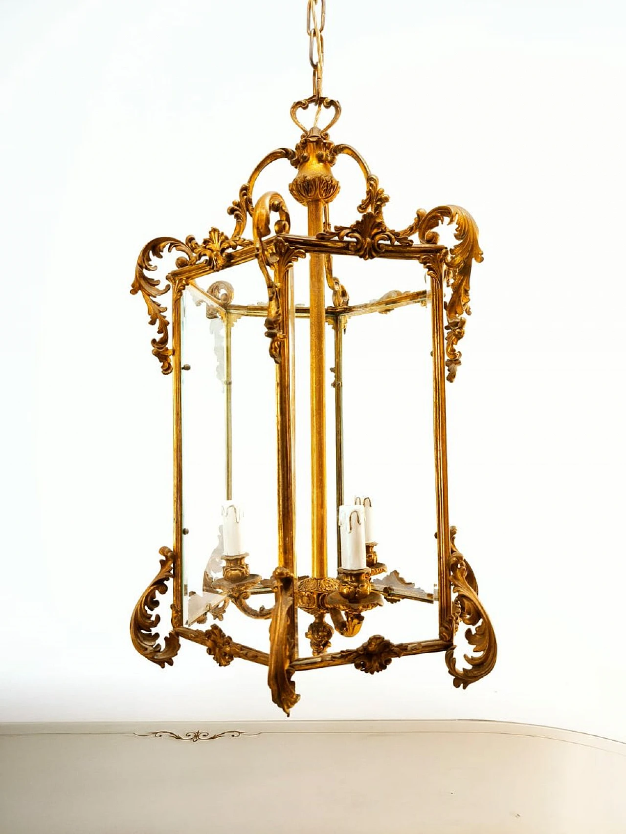 Bronze lantern with transparent glass, early 20th century 10