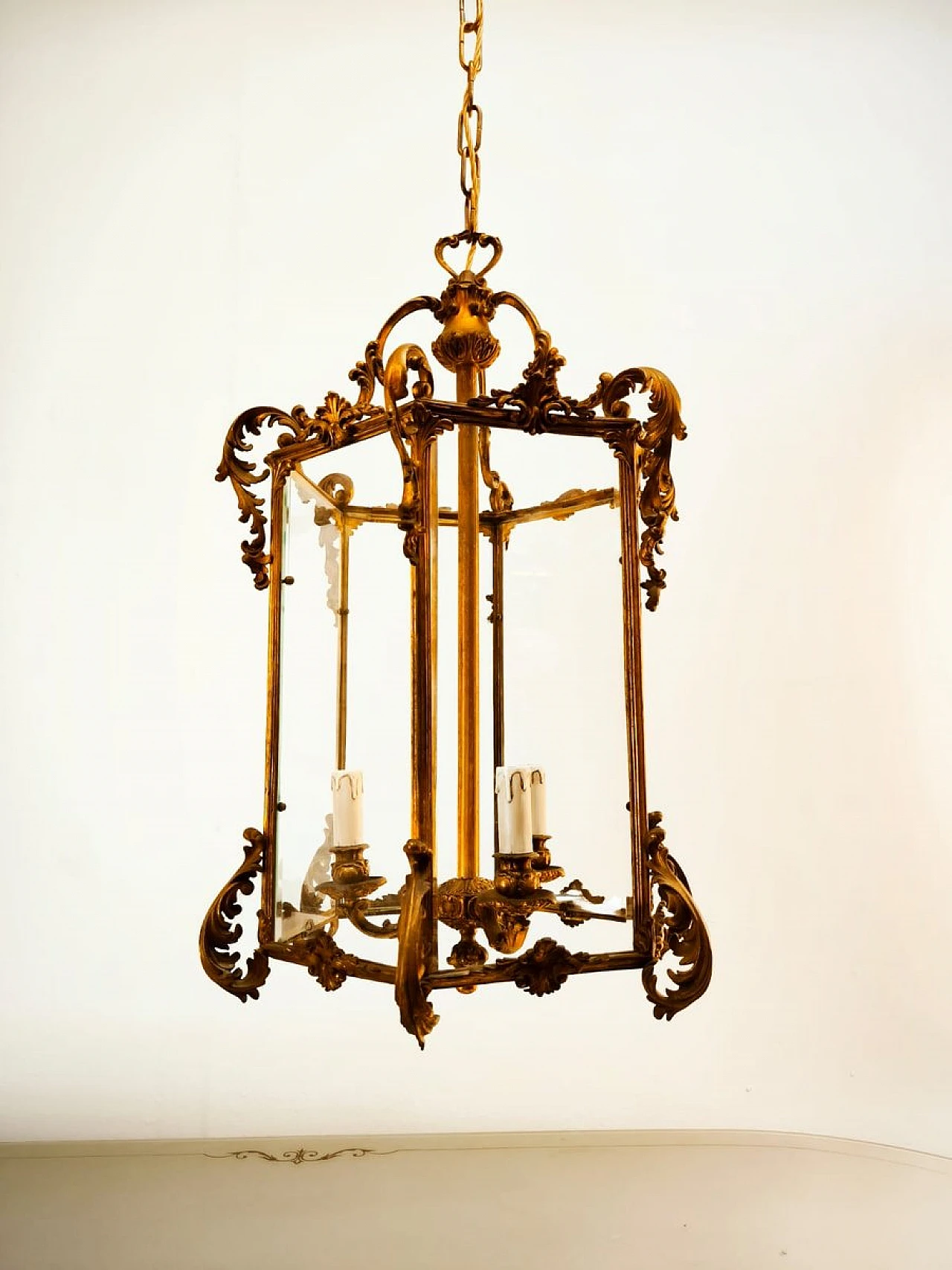 Bronze lantern with transparent glass, early 20th century 11