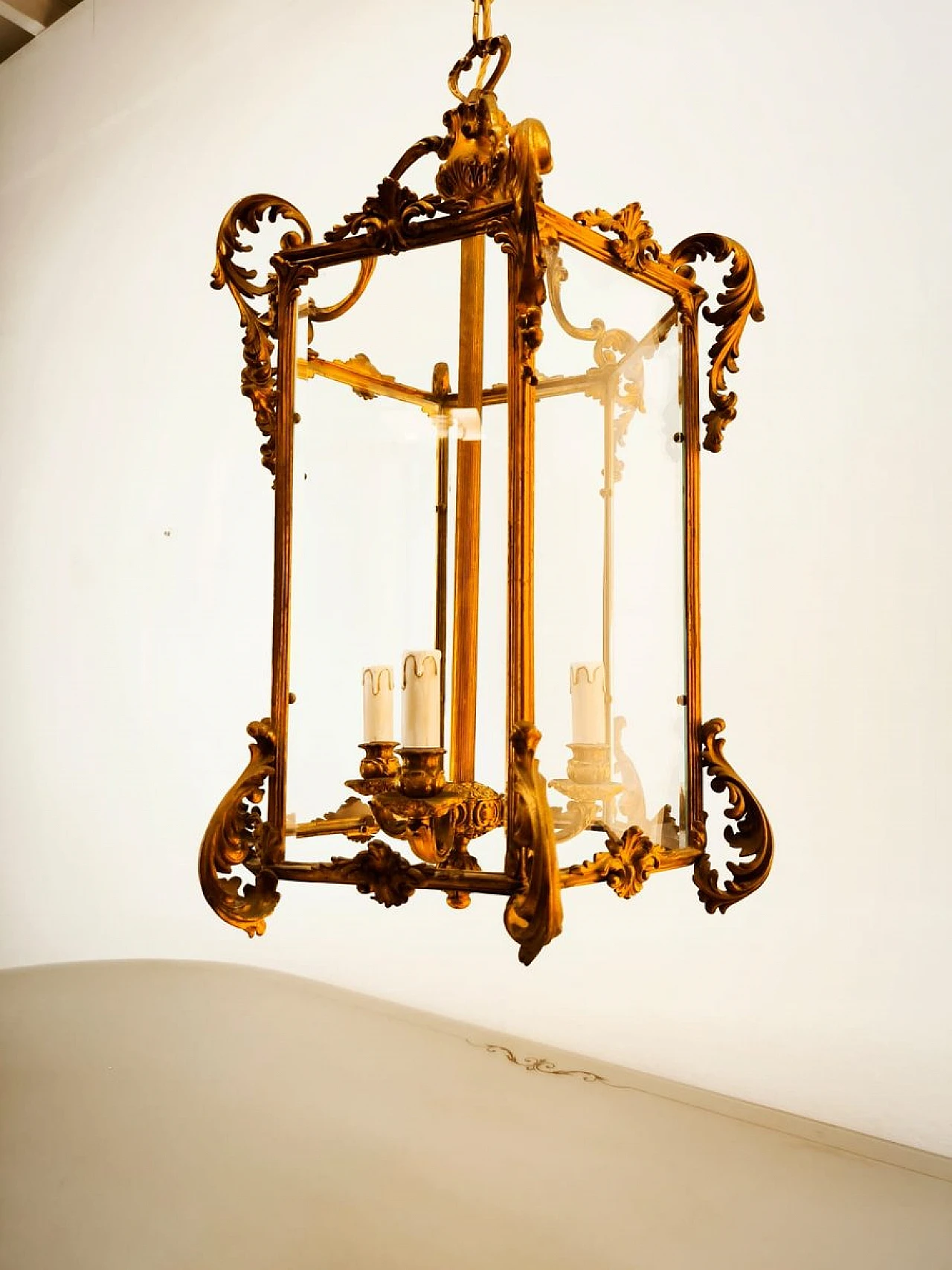 Bronze lantern with transparent glass, early 20th century 12