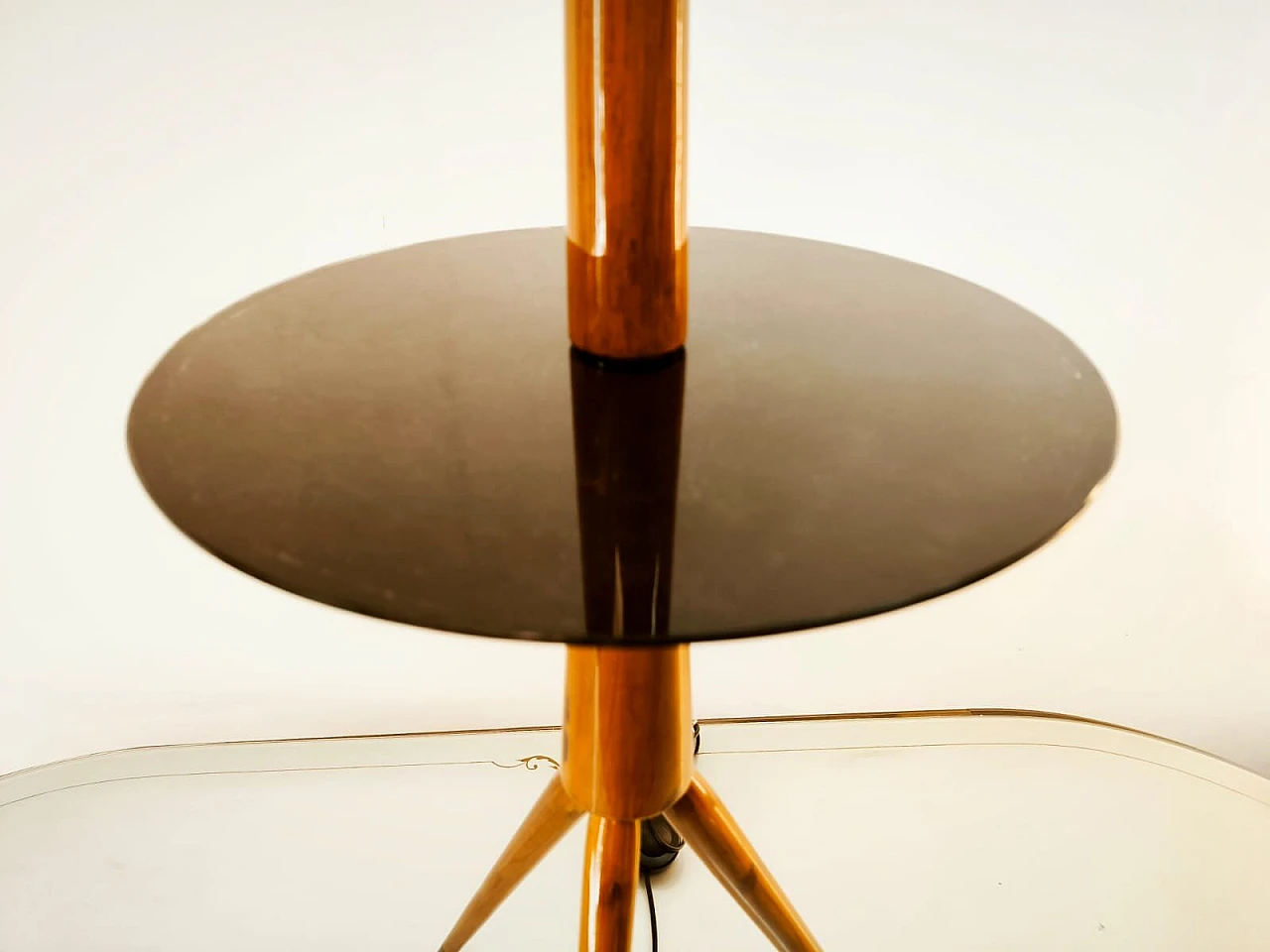 Wooden floor lamp with glass top, 1960s 8