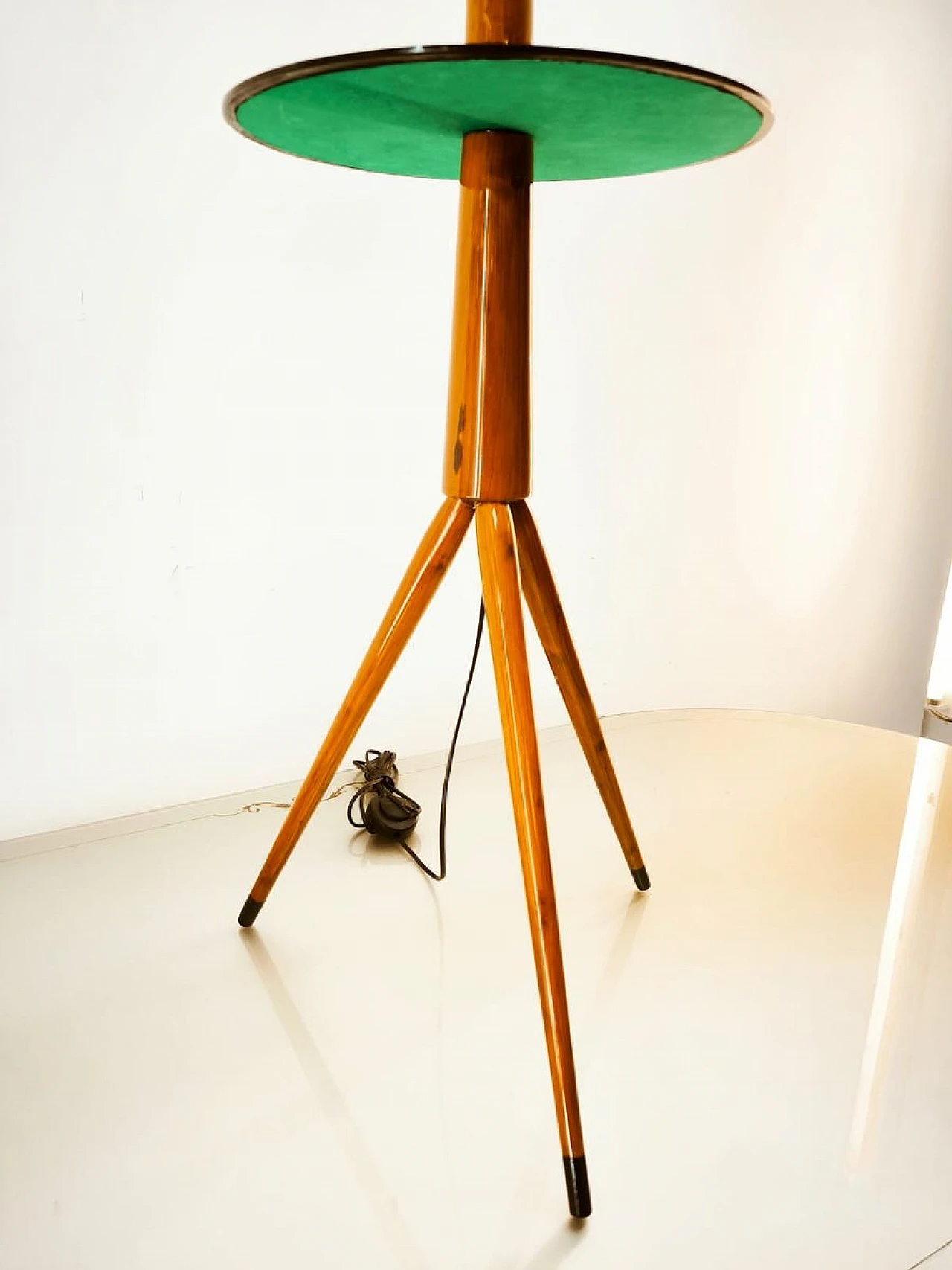 Wooden floor lamp with glass top, 1960s 9