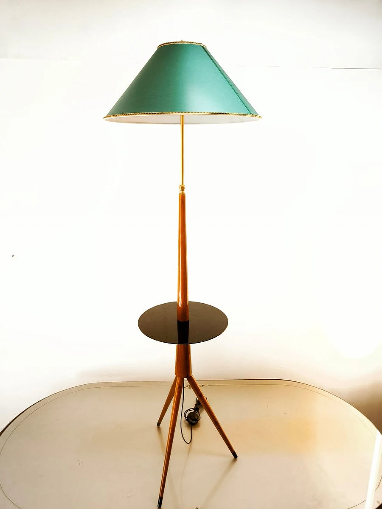 Wooden floor lamp with glass top, 1960s 13