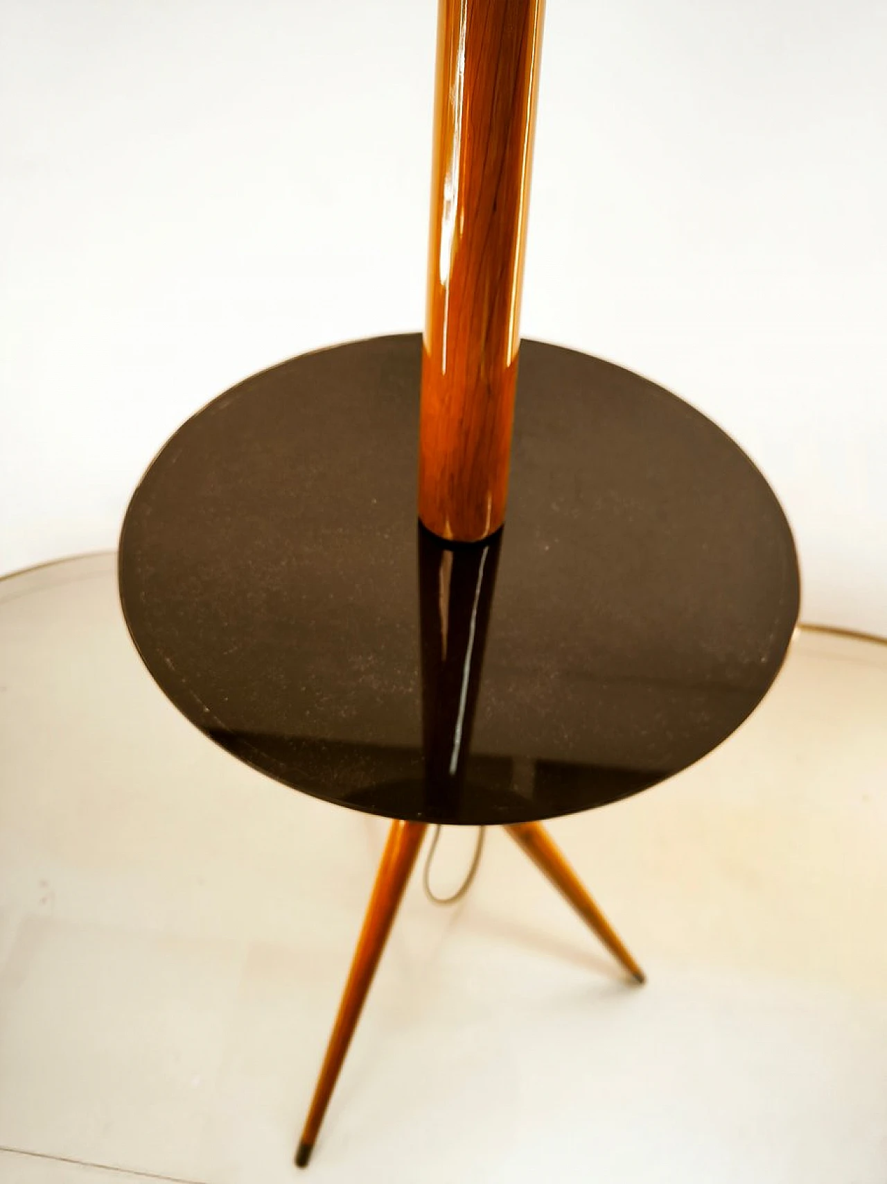 Wooden floor lamp with glass top, 1960s 16