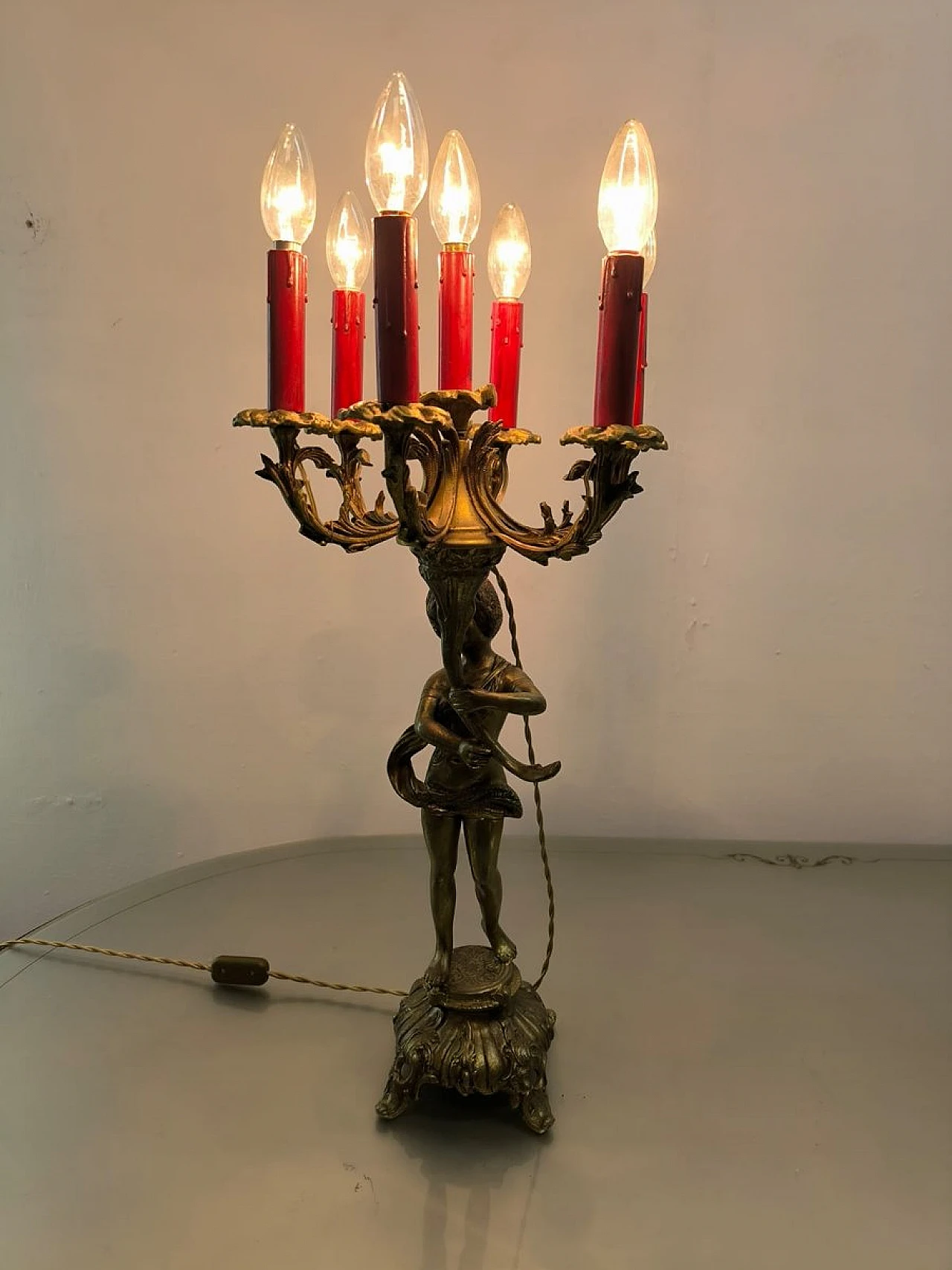 Six-light bronze Putto lamp, early 20th century 1