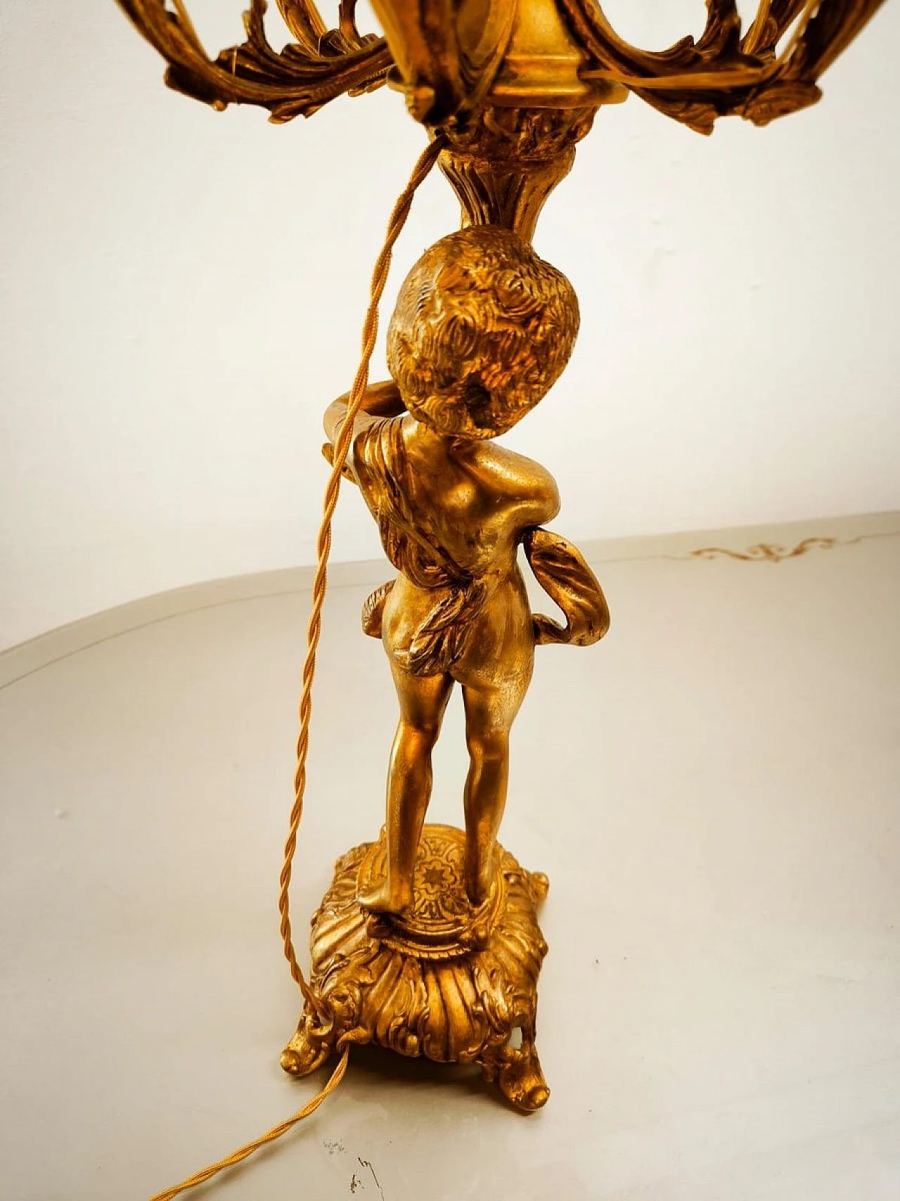 Six-light bronze Putto lamp, early 20th century 4