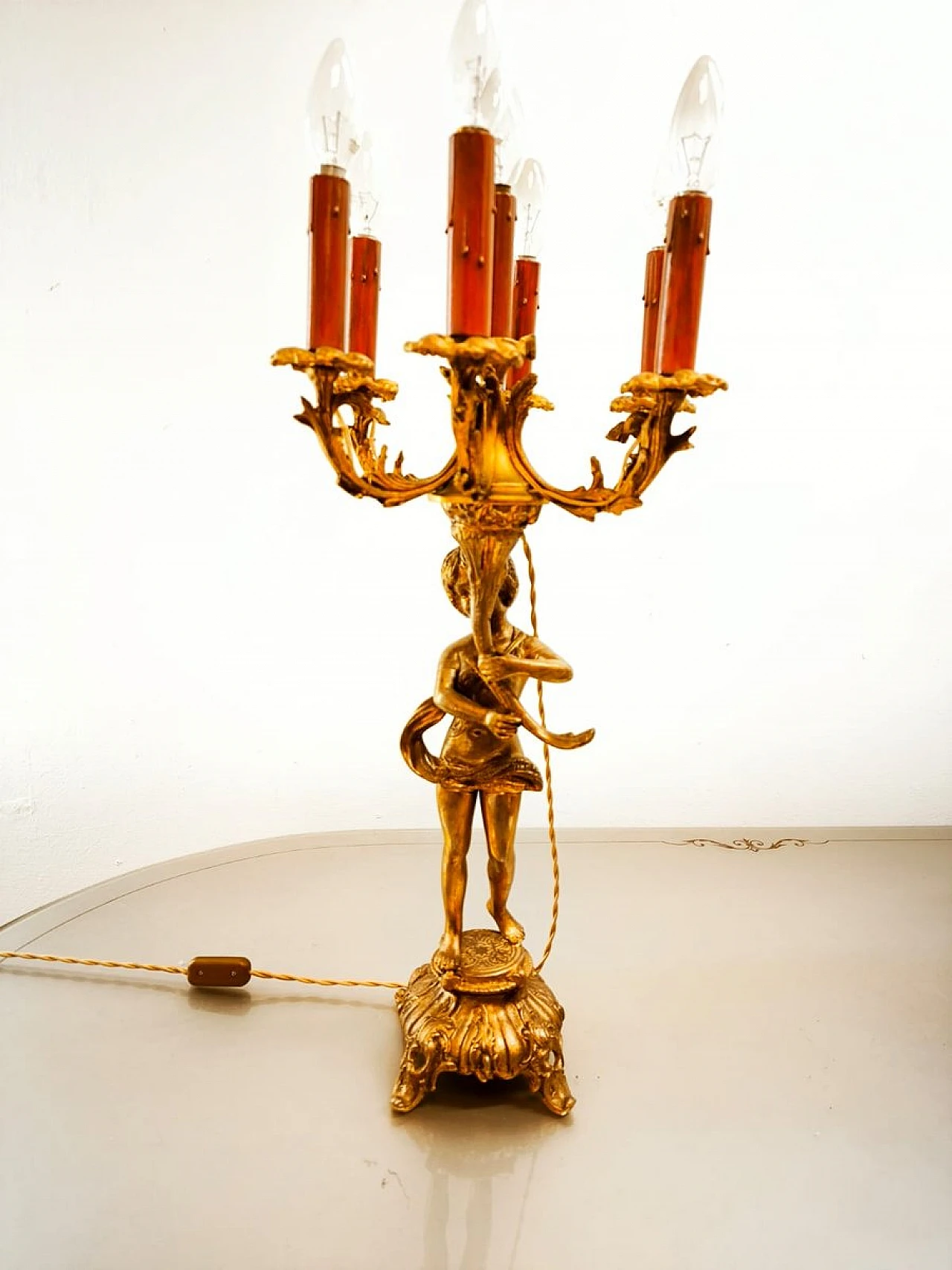 Six-light bronze Putto lamp, early 20th century 8