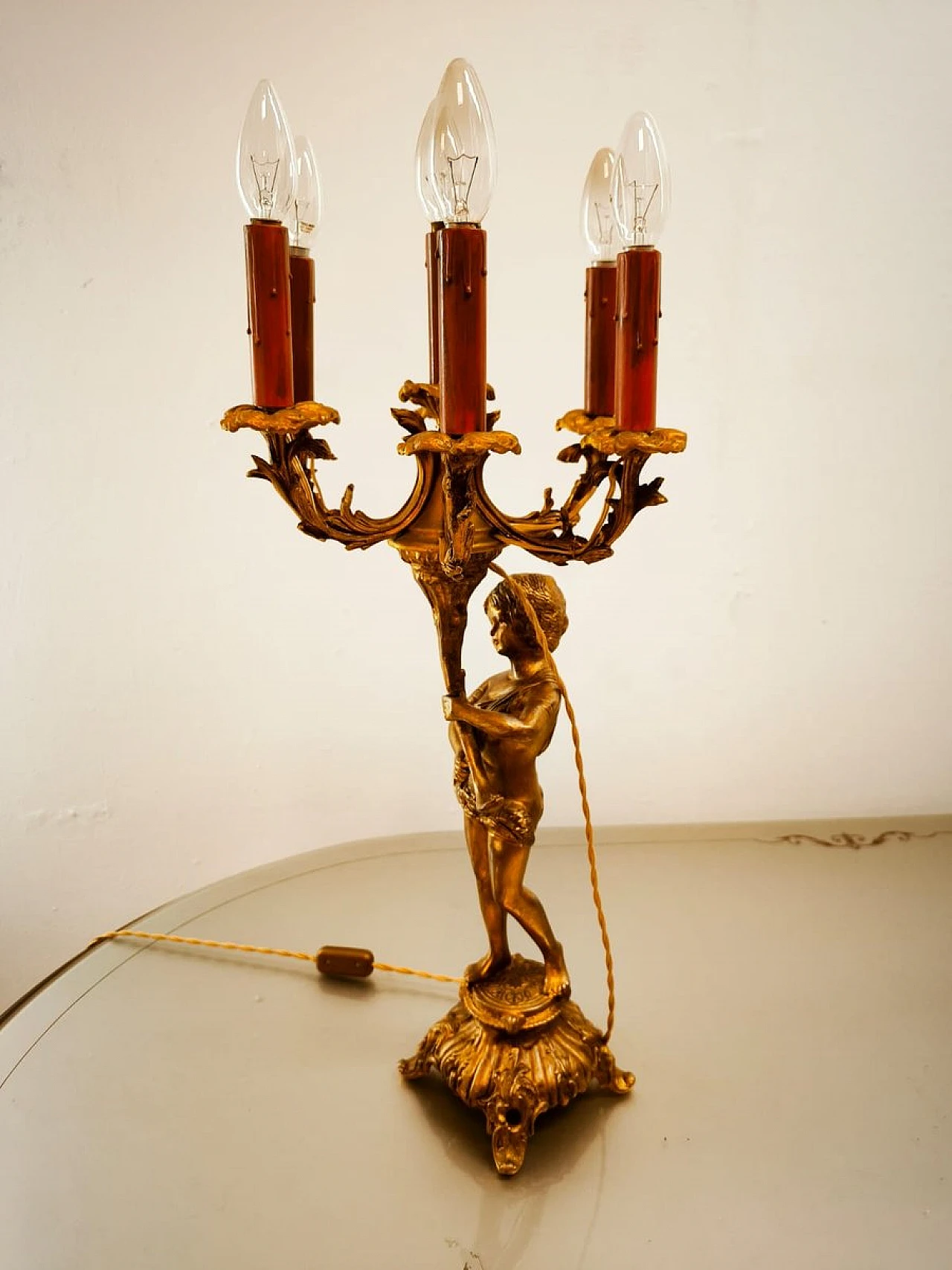 Six-light bronze Putto lamp, early 20th century 11