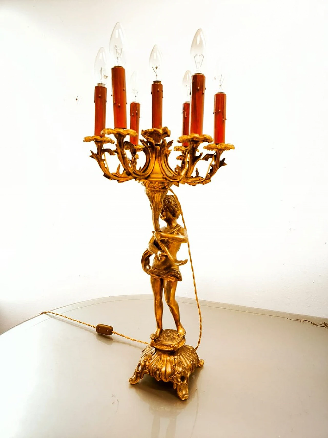 Six-light bronze Putto lamp, early 20th century 13