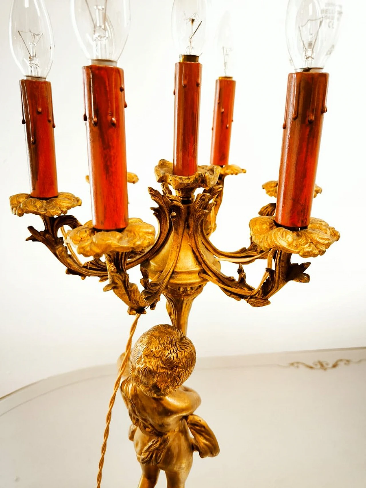 Six-light bronze Putto lamp, early 20th century 14