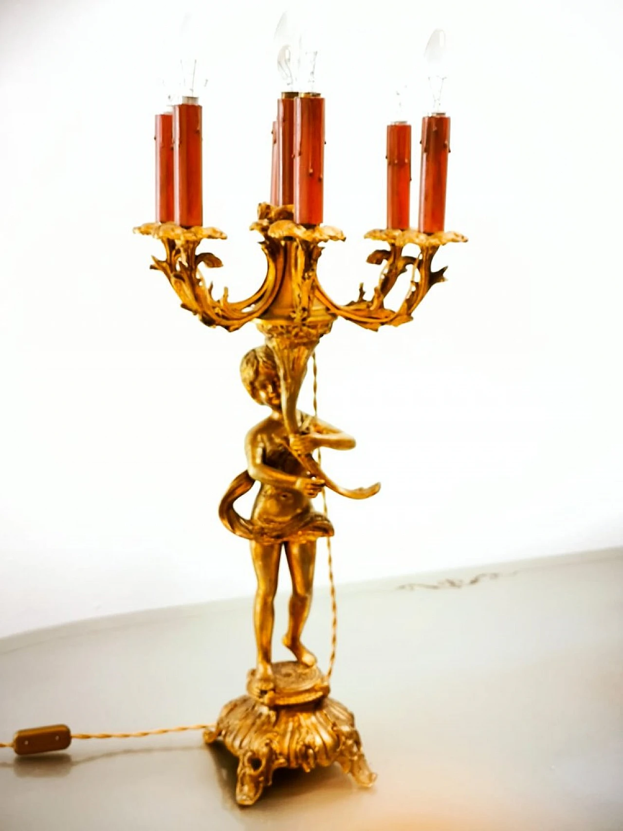 Six-light bronze Putto lamp, early 20th century 16