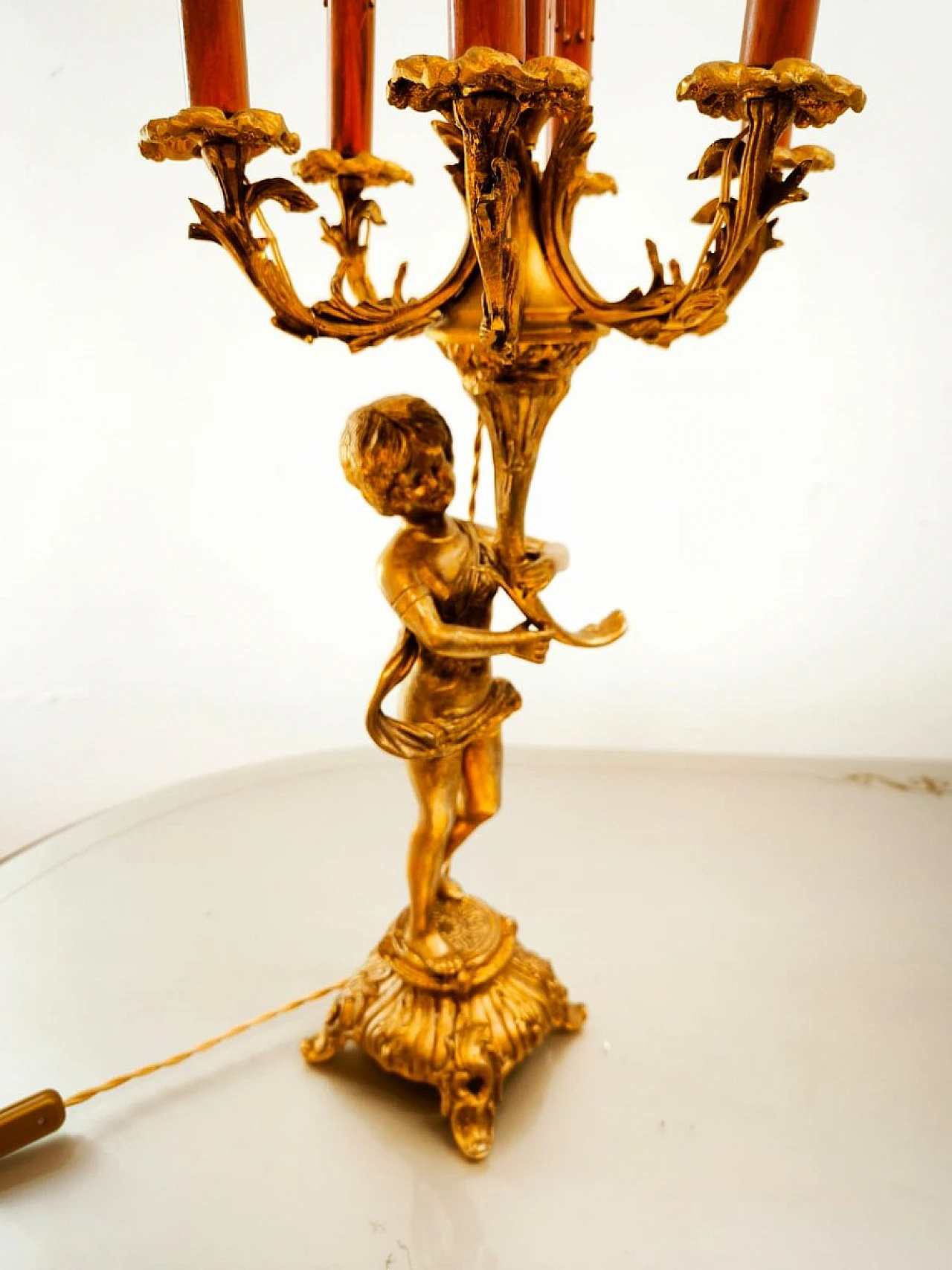 Six-light bronze Putto lamp, early 20th century 18