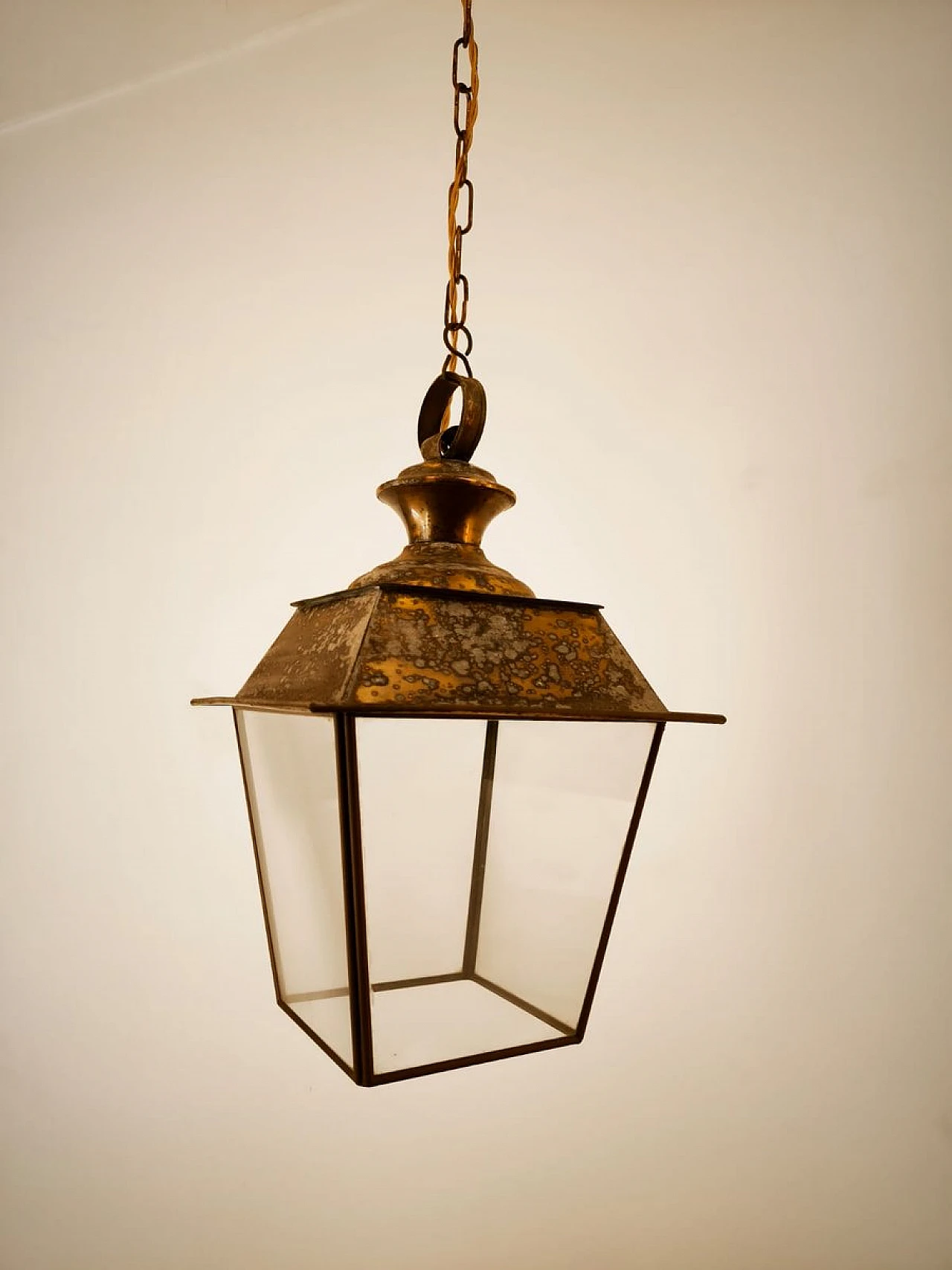 Glass and brass hanging lantern, 1950s 1