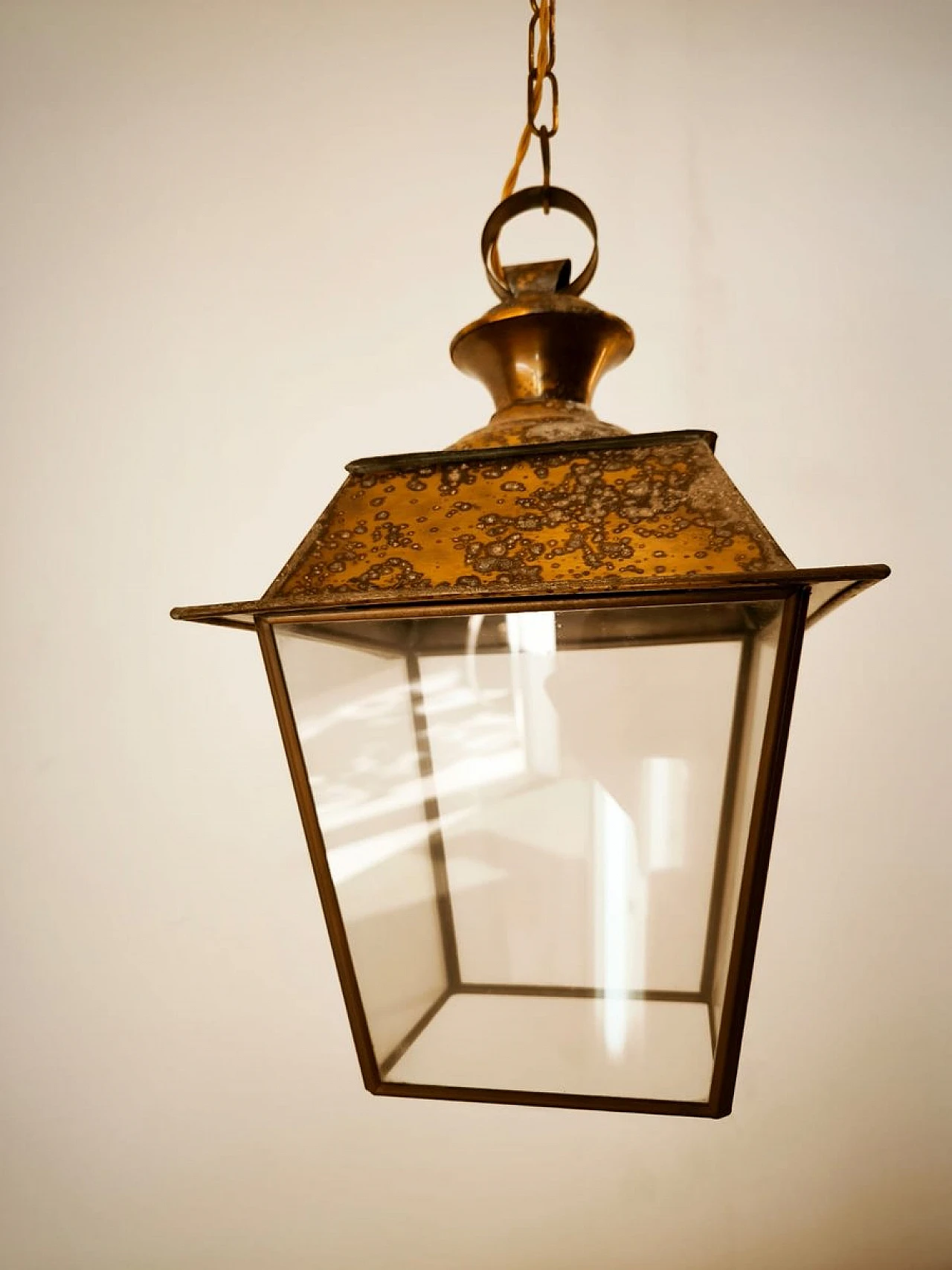 Glass and brass hanging lantern, 1950s 2