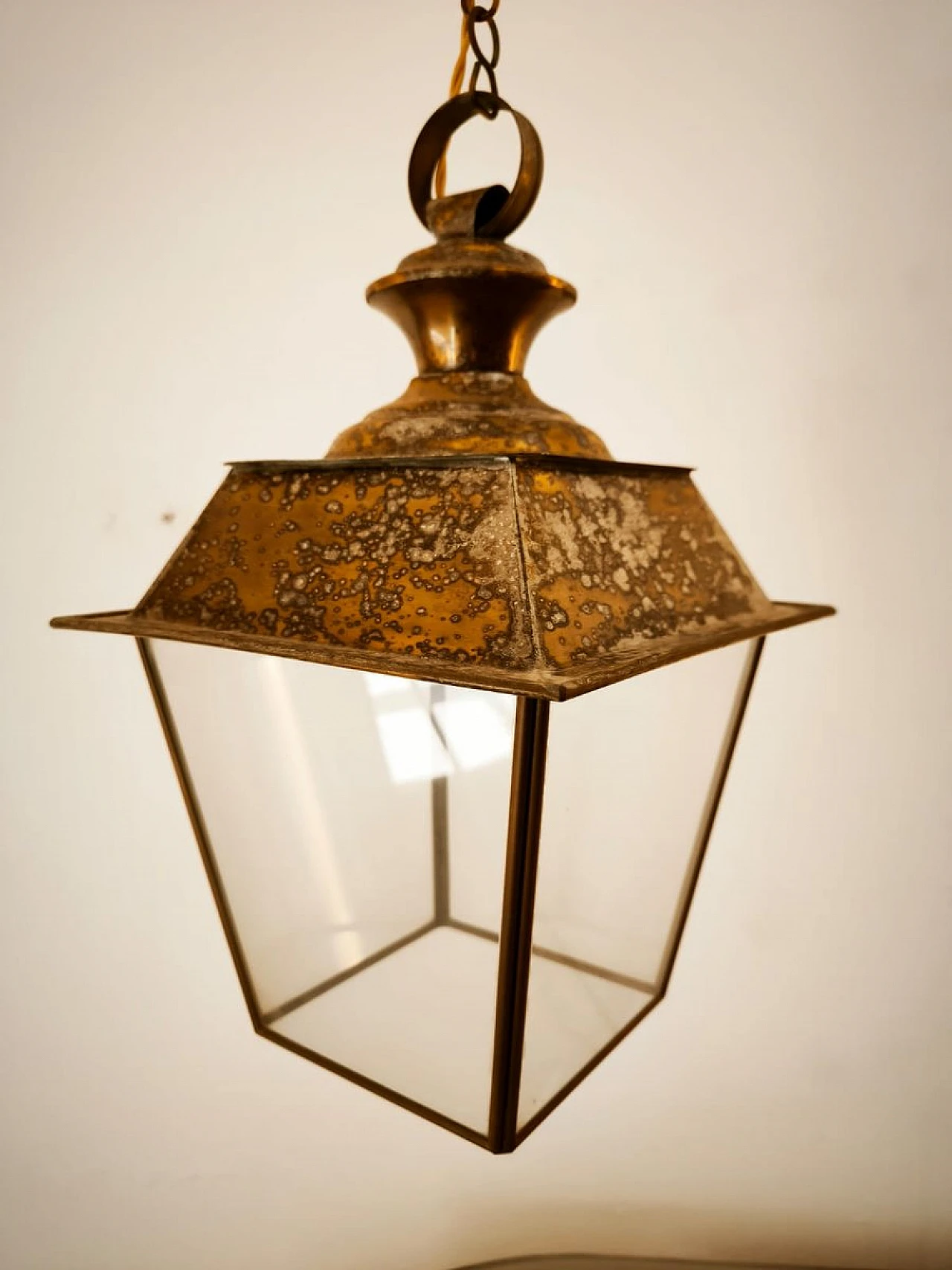 Glass and brass hanging lantern, 1950s 3