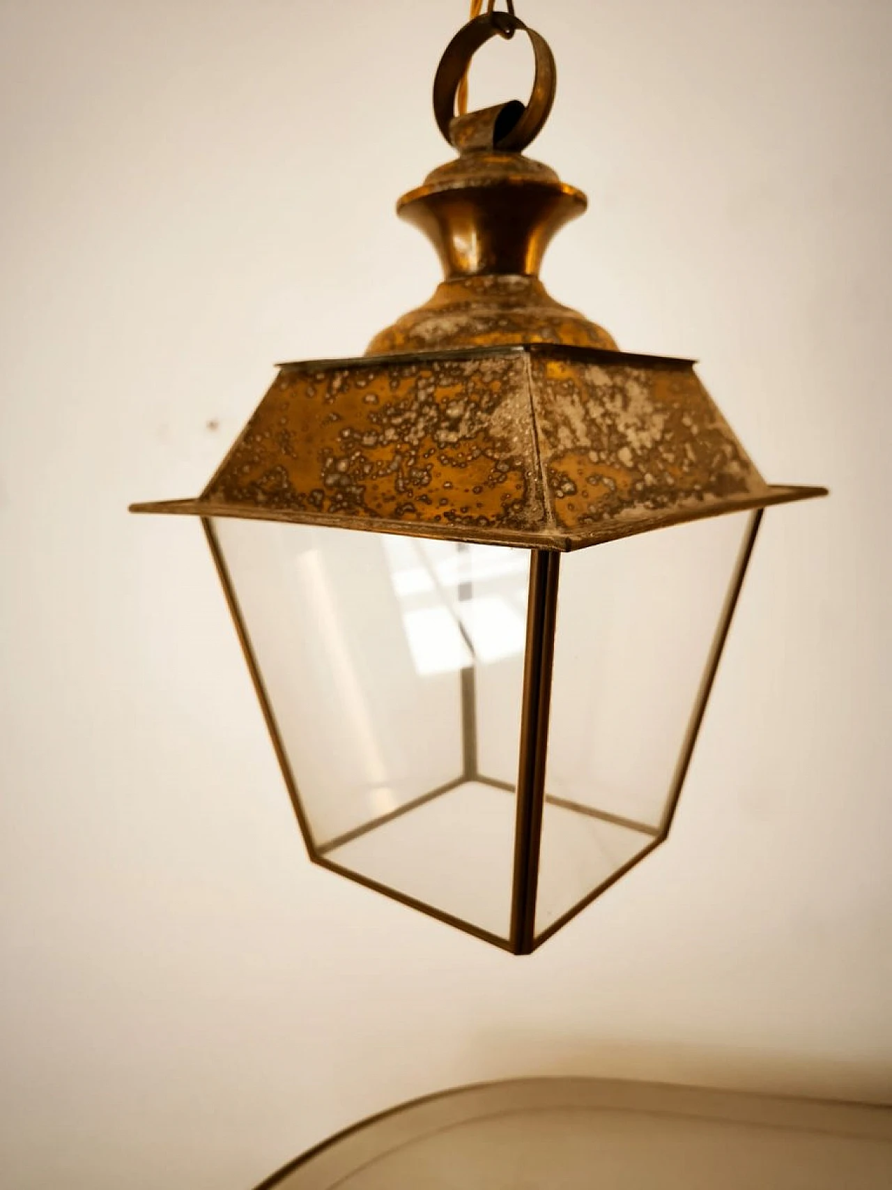 Glass and brass hanging lantern, 1950s 4