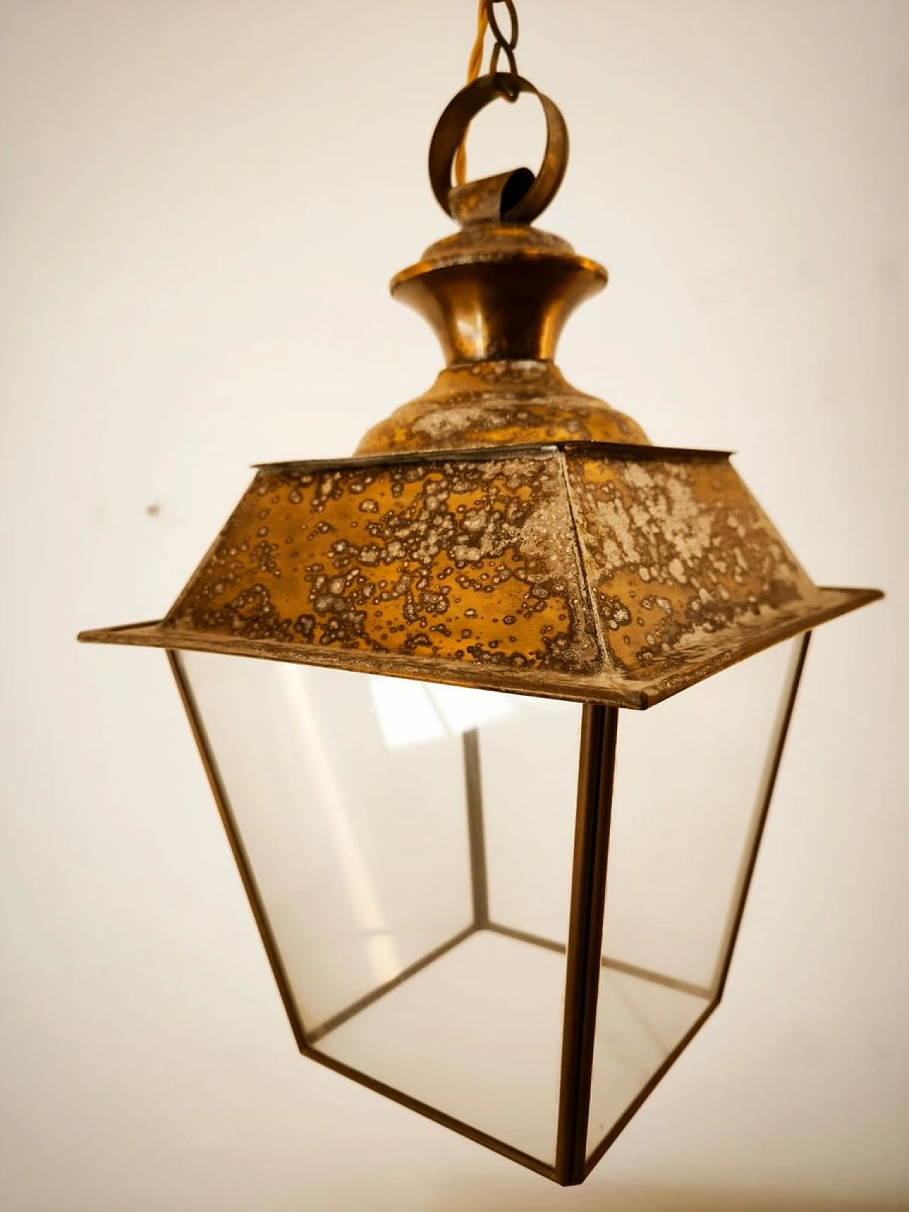 Glass and brass hanging lantern, 1950s 6