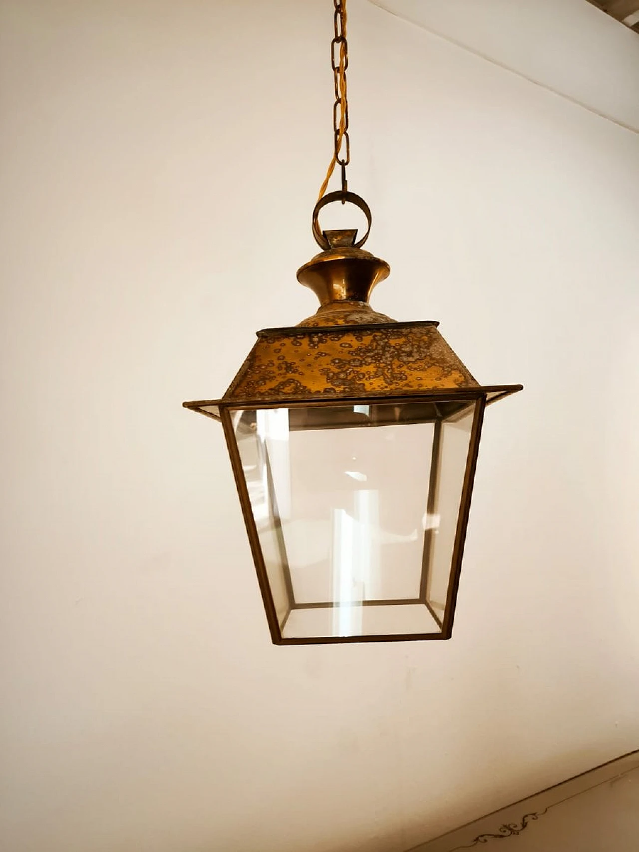 Glass and brass hanging lantern, 1950s 8